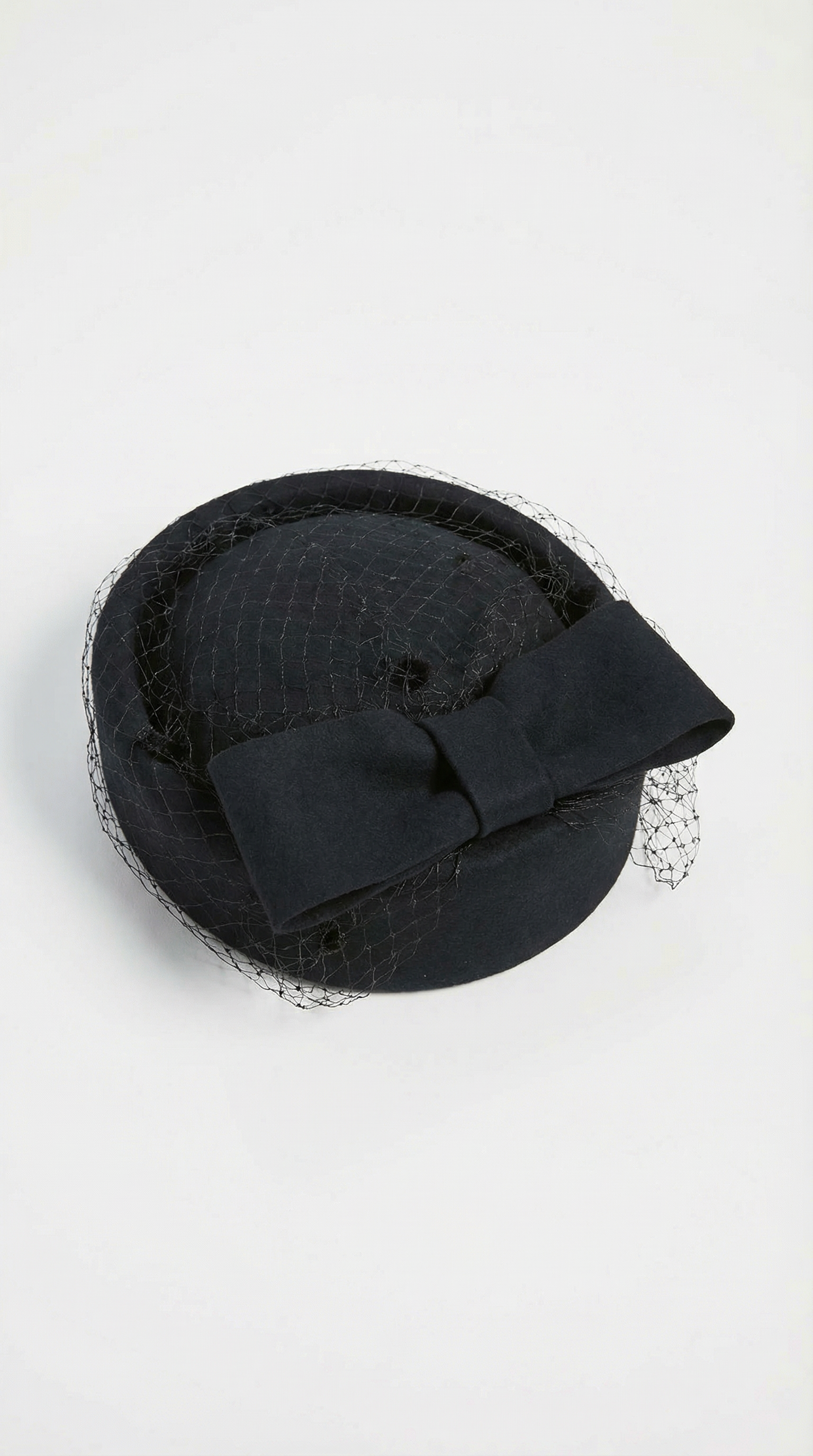 Cite - Woll-Beret mit großem Bogen und Schleierakzent Schwarz