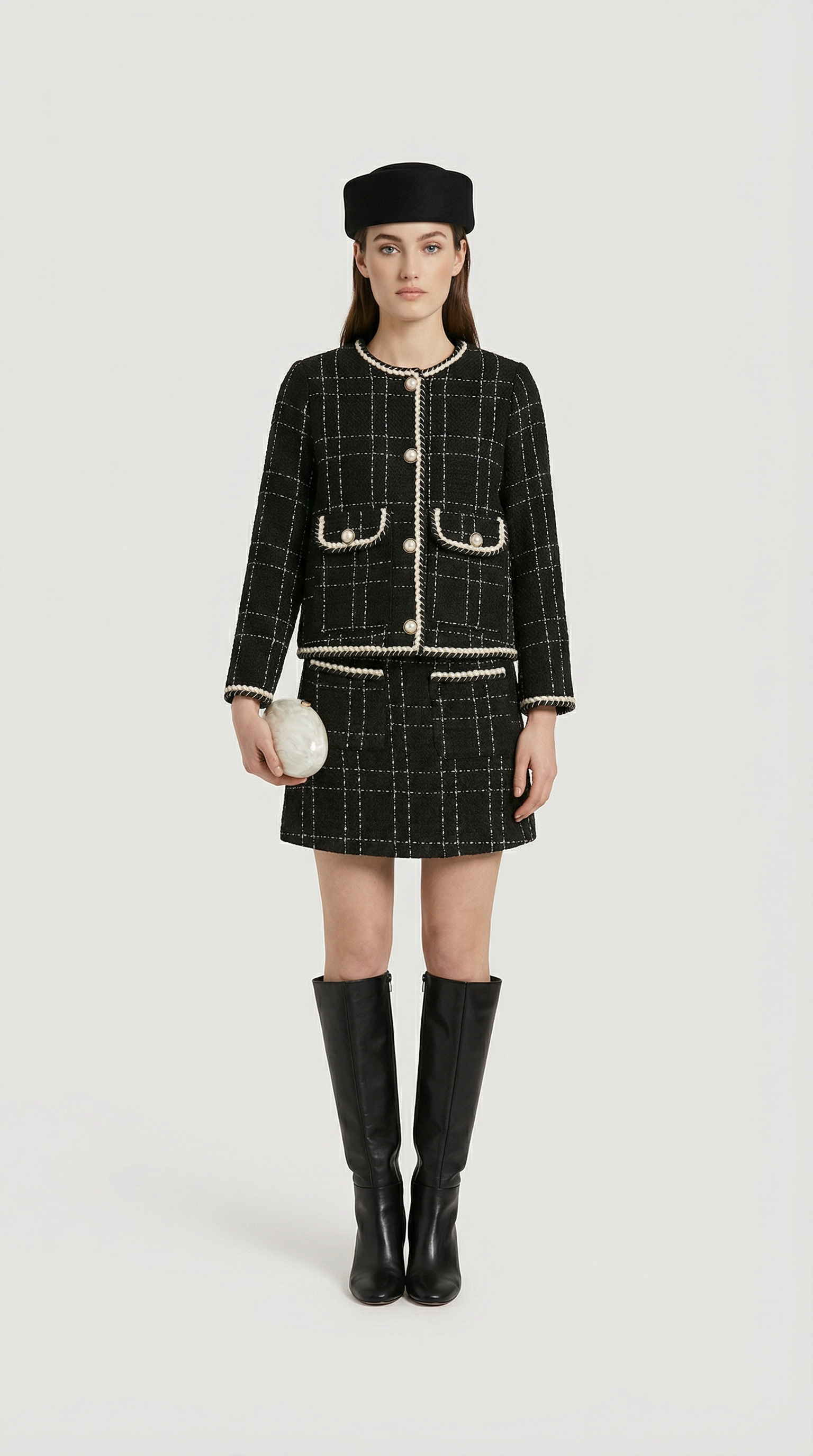 Skara - Tweed Suit Set with Jacket and Skirt