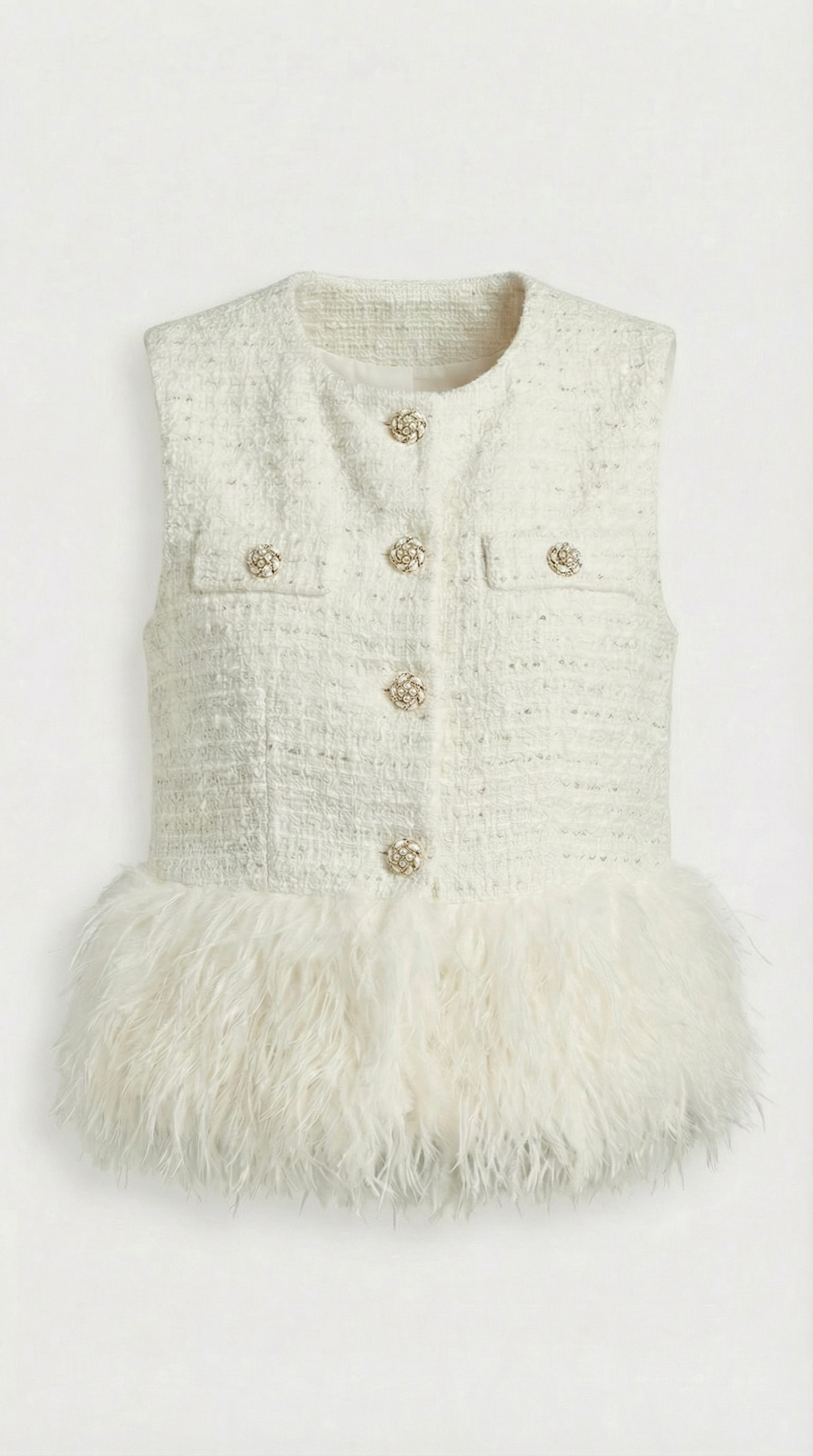 Eliora - Manteau sans manches blanc chaud à col rond