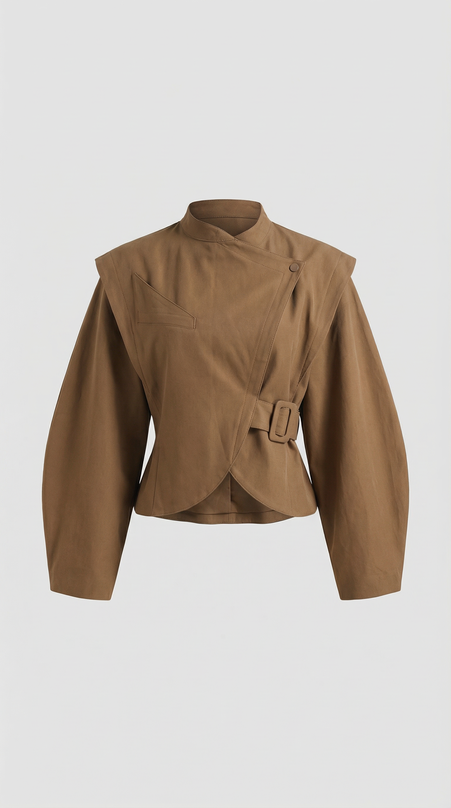 Maravel - Skulptierte Wickeljacke mit Stehkragen und asymmetrischem Wickel Braun