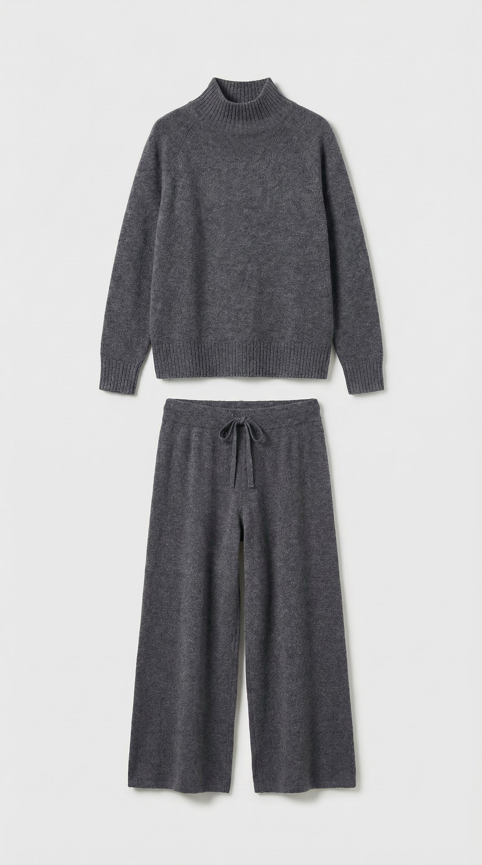 Vilo - Conjunto 100% Lana con Suéter Grueso y Pantalones Anchos Gris