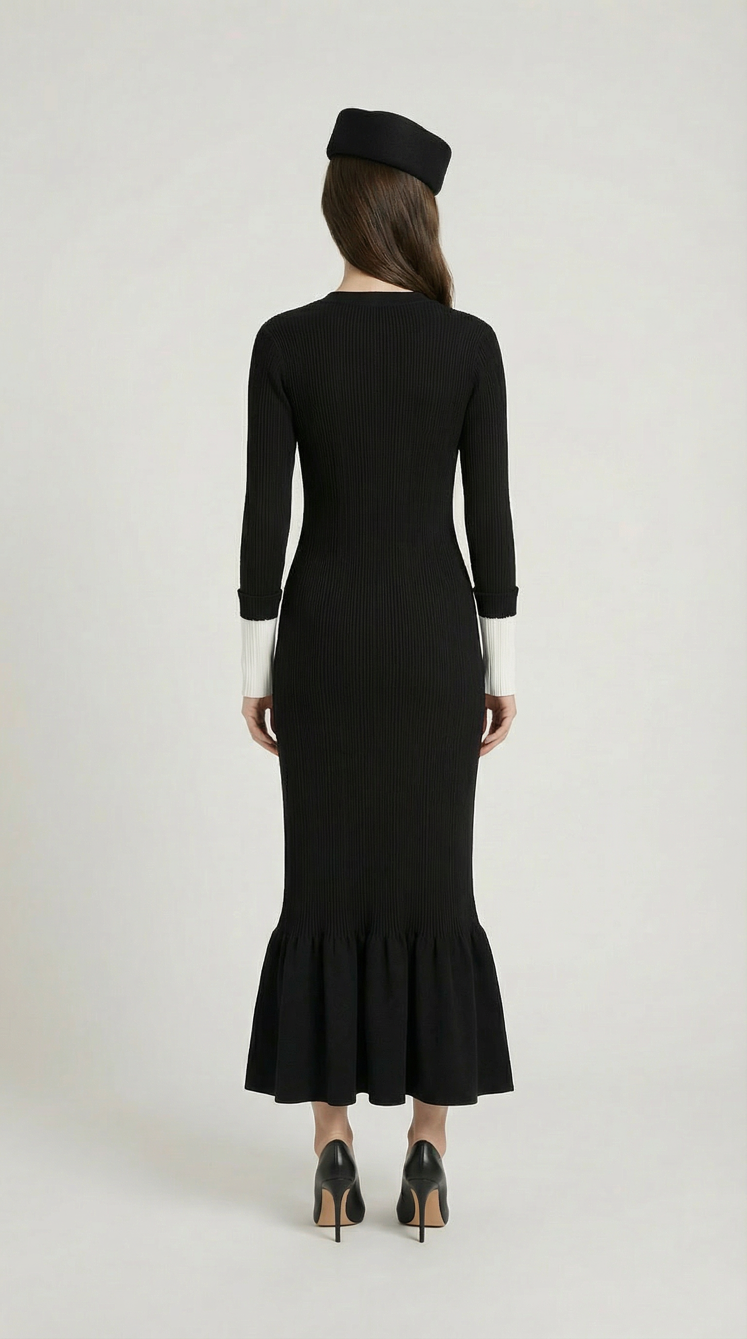 Yva - Fishtail Dress Women with Deep V Neck and Jewellery Buttons Black