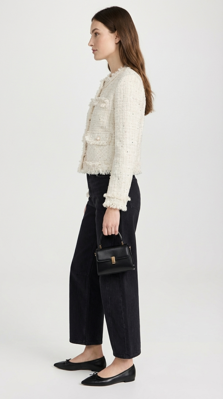 Celest - Blazer Slim a Quadri con Scollo a O e Perle