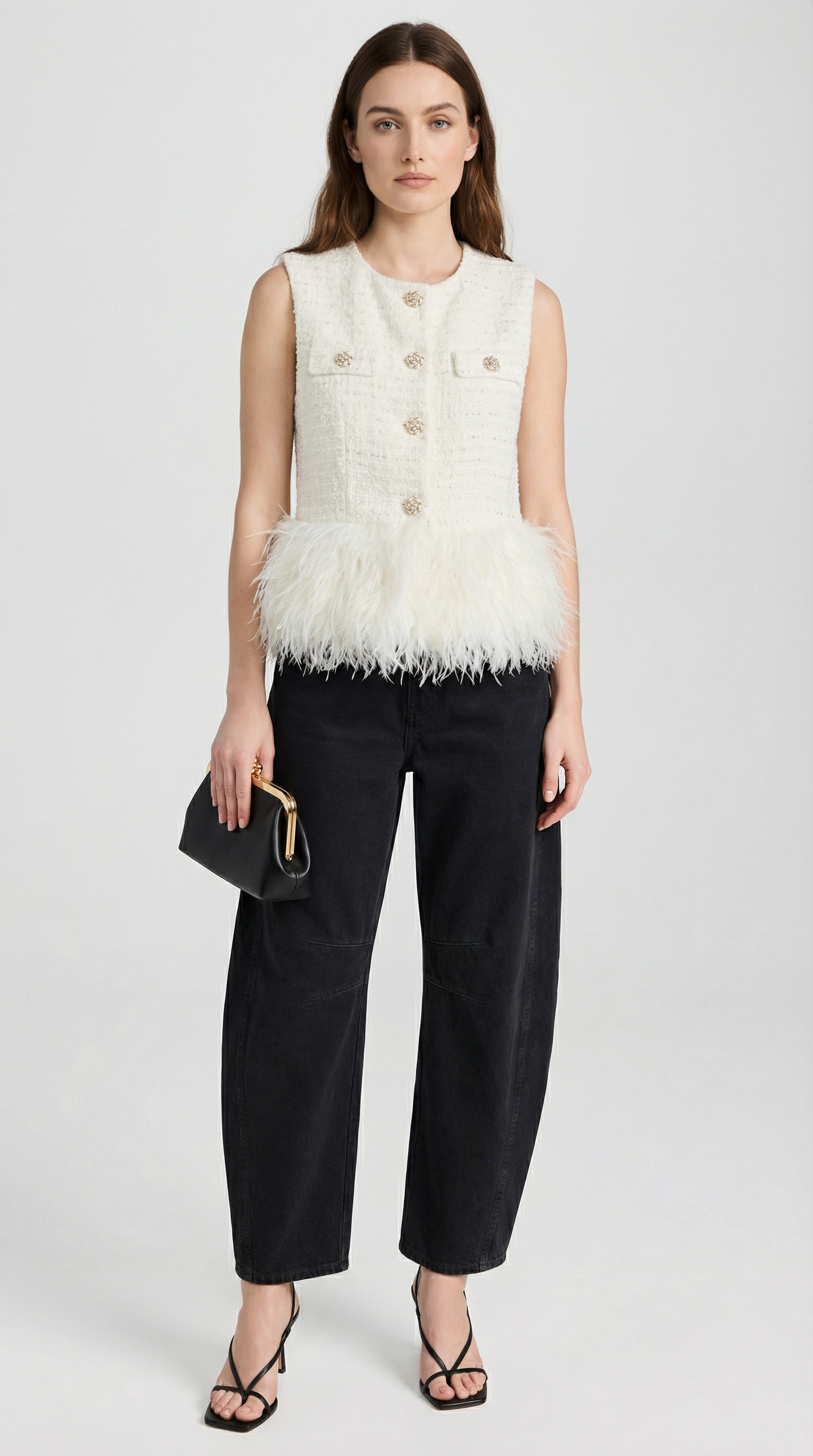 Eliora - Gilet Caldo Stile Bianco con Collo Tondo