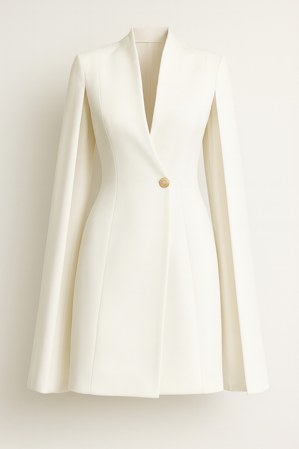 Larienne - Abito Mantella con Scollo a V Profondo e Bottone Decorativo Bianco