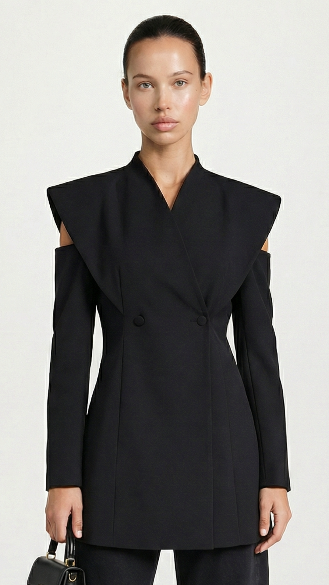 Aise - Awangardowa, rzeźbiarska marynarka z wycięciami Czarna