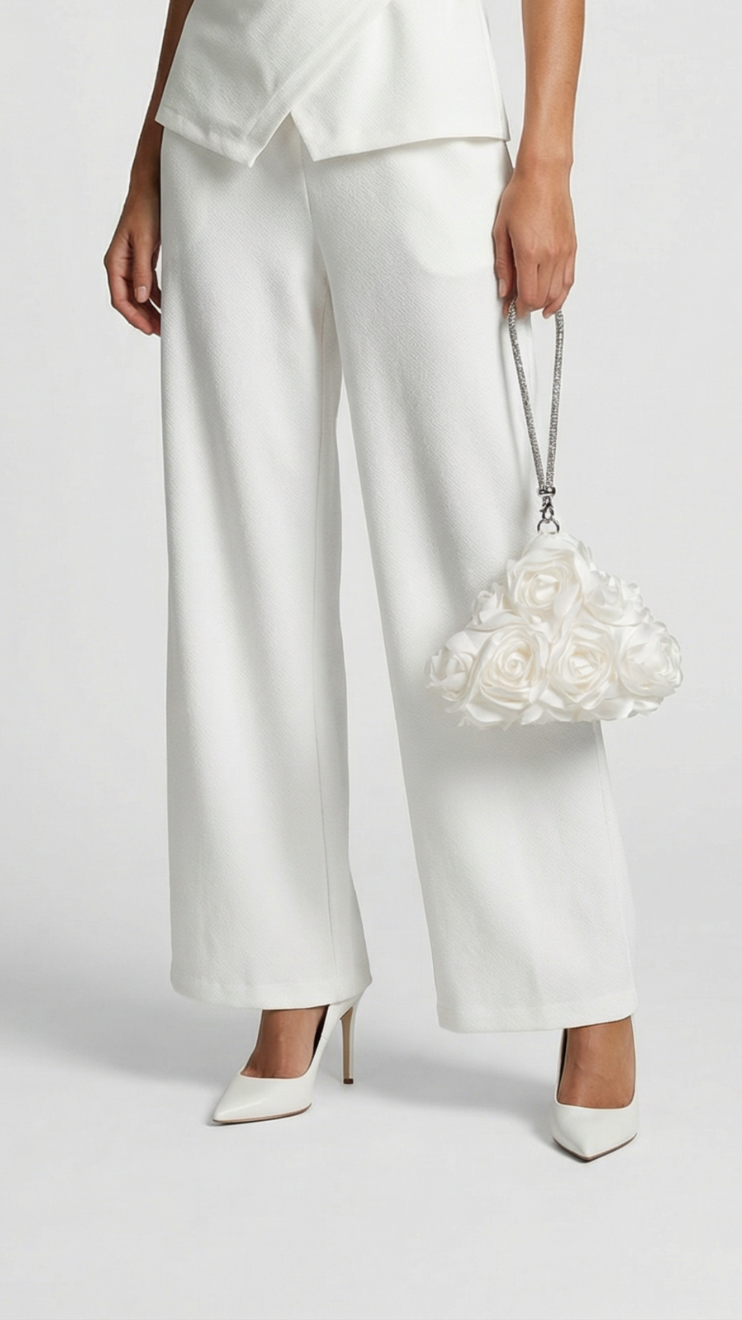 Liora - Pantalon fluide large taille haute blanc