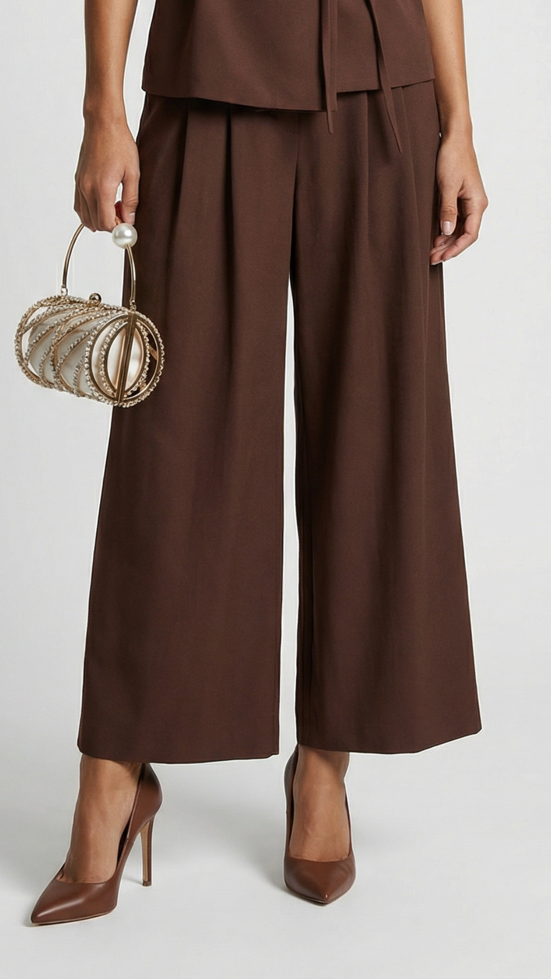 Epure - Pantaloni sartoriali a gamba larga marrone