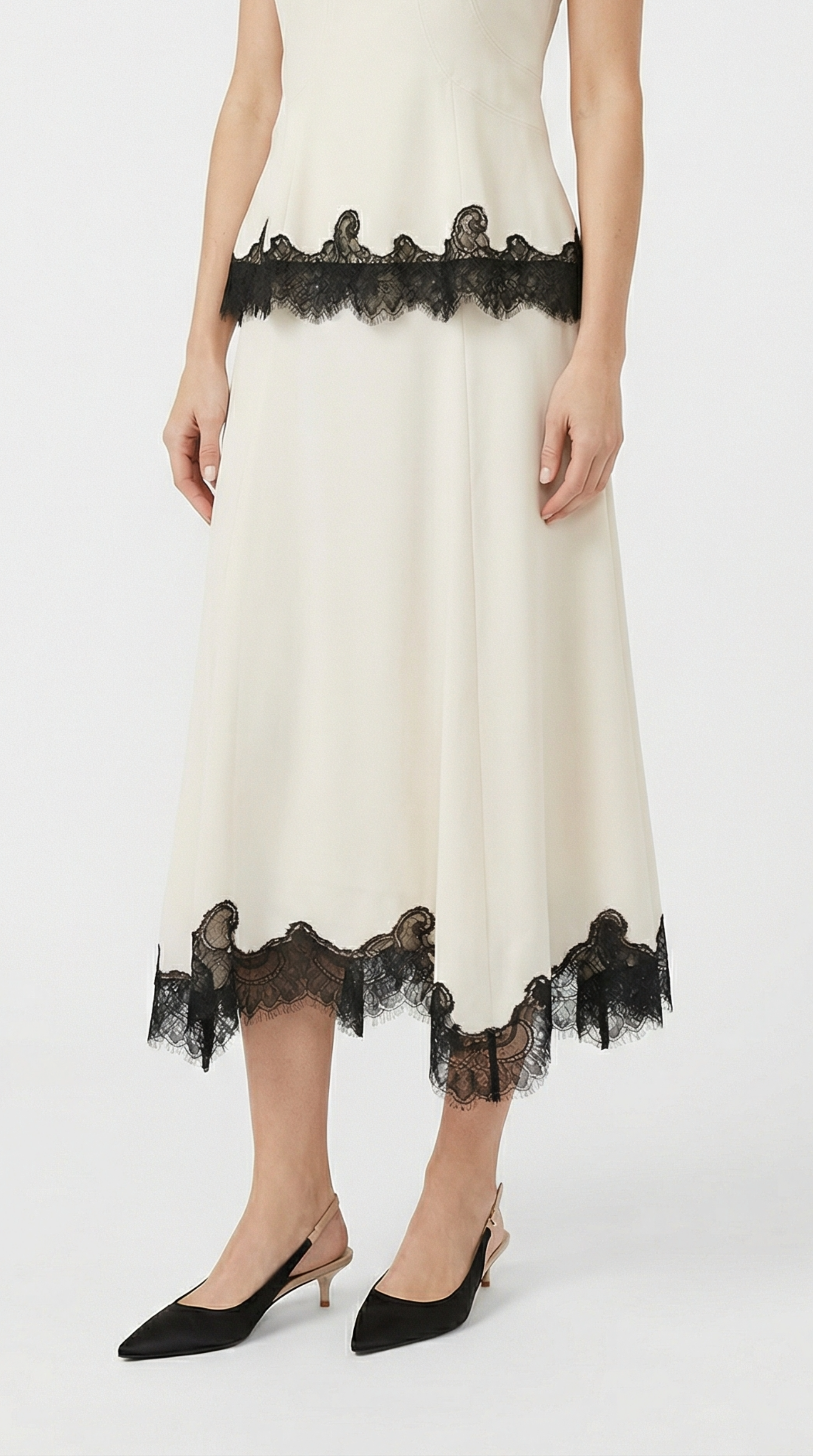 Sani - 100% Silk Lace Embroidery Mid Skirt