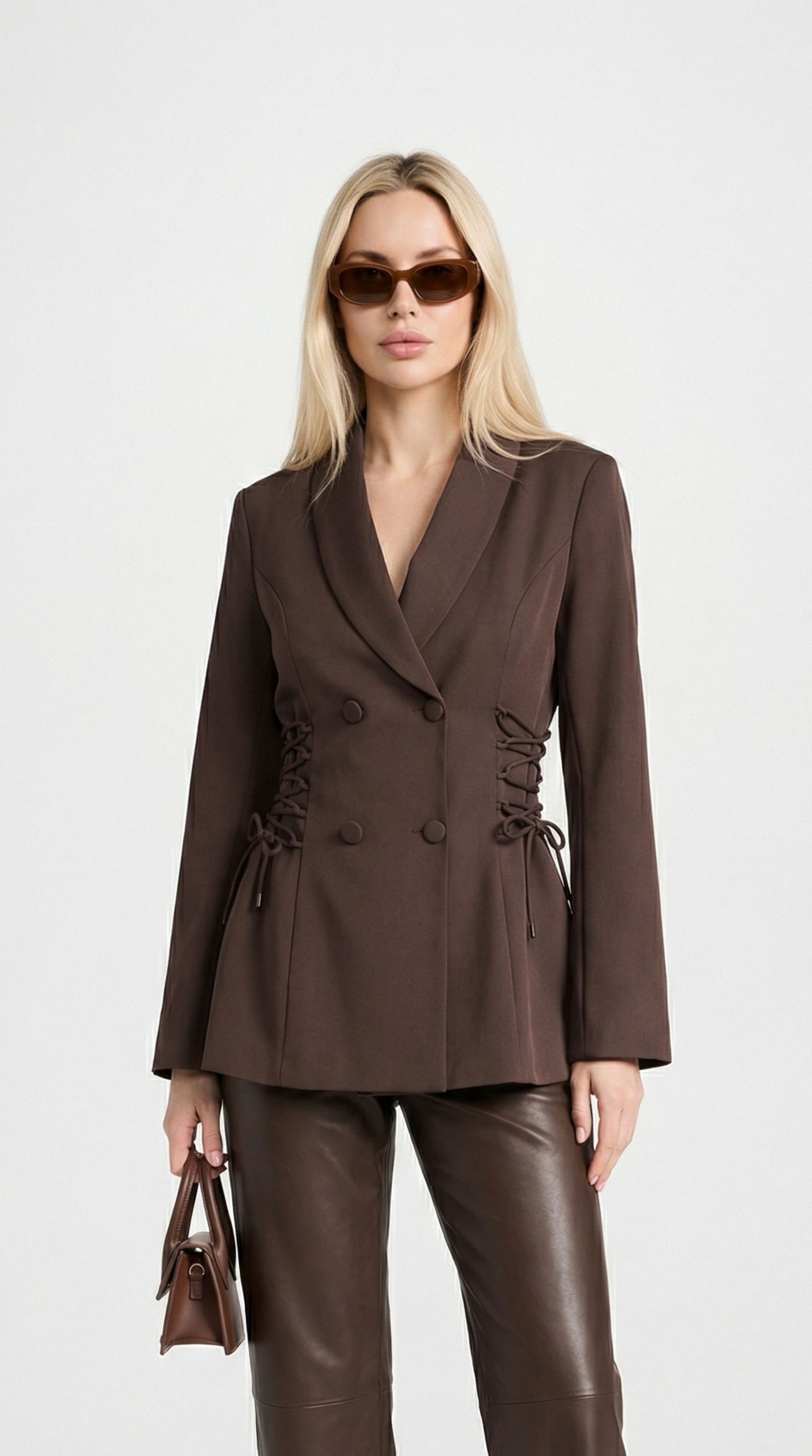 Misa - Kaffee-brauner Blazer mit seitlichem Schnürung