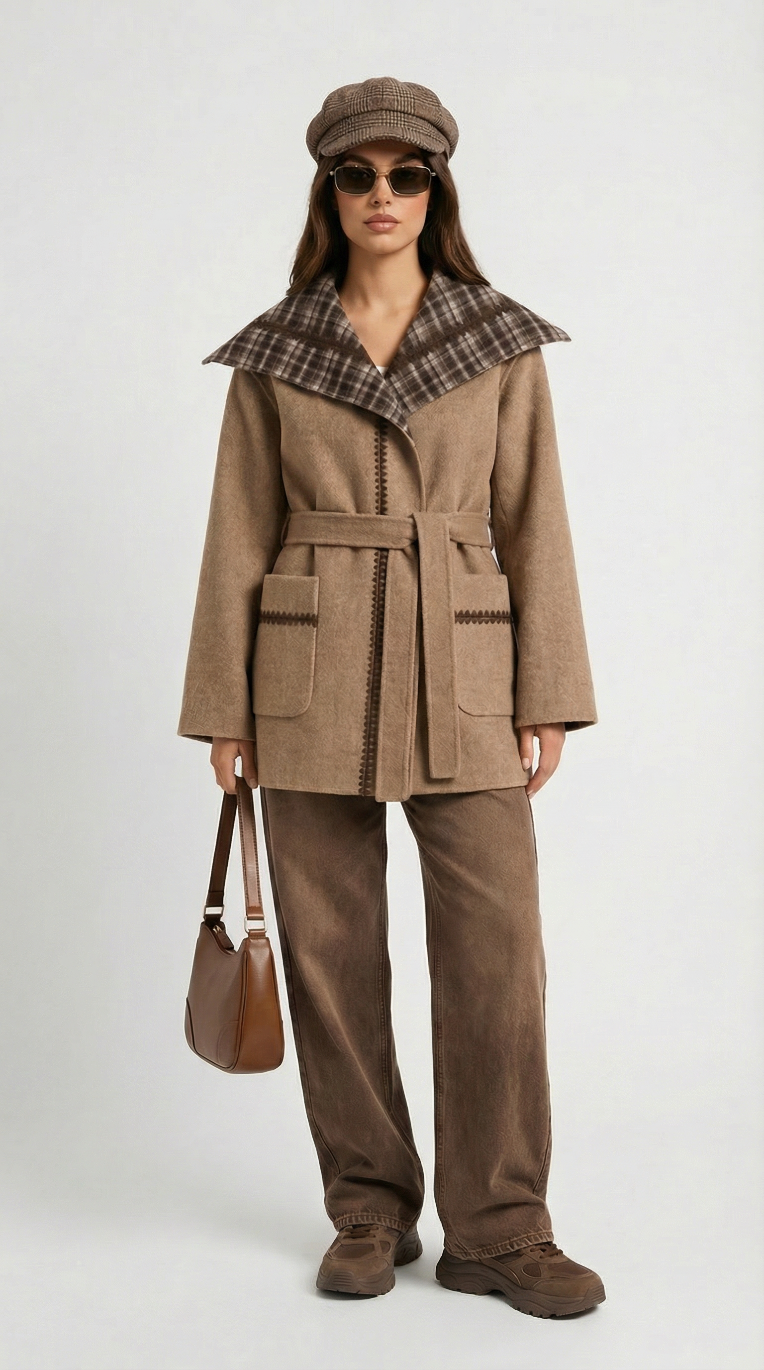 Kalyra - Dwustronny wełniany płaszcz w kratę