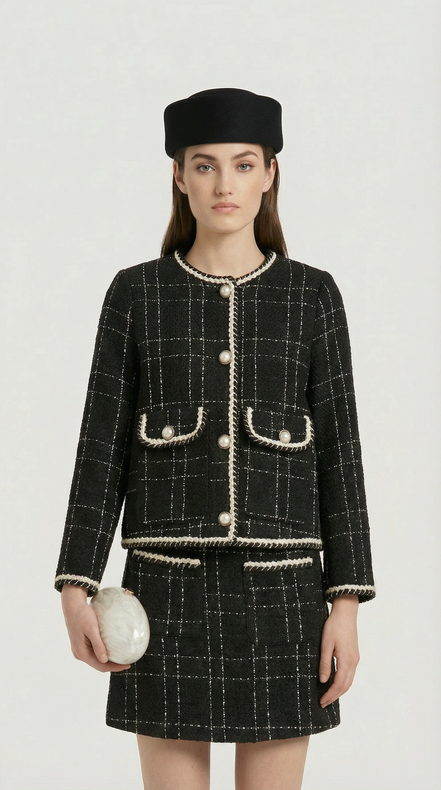 Skara - Conjunto de Traje de Tweed con Chaqueta y Falda