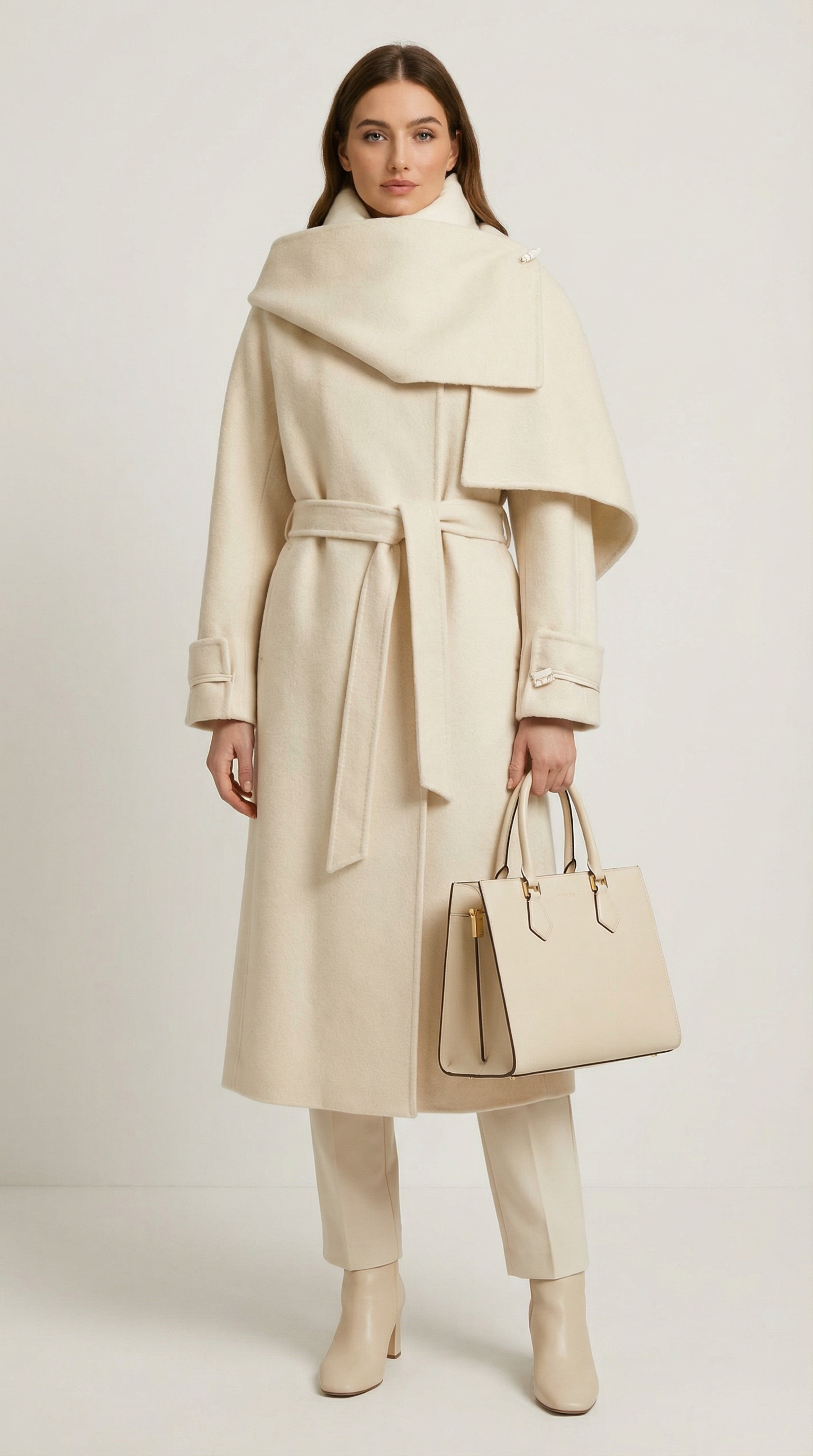 Aurelia - Naturalna dwustronna wełniana kurtka z miękkim szalem ecru