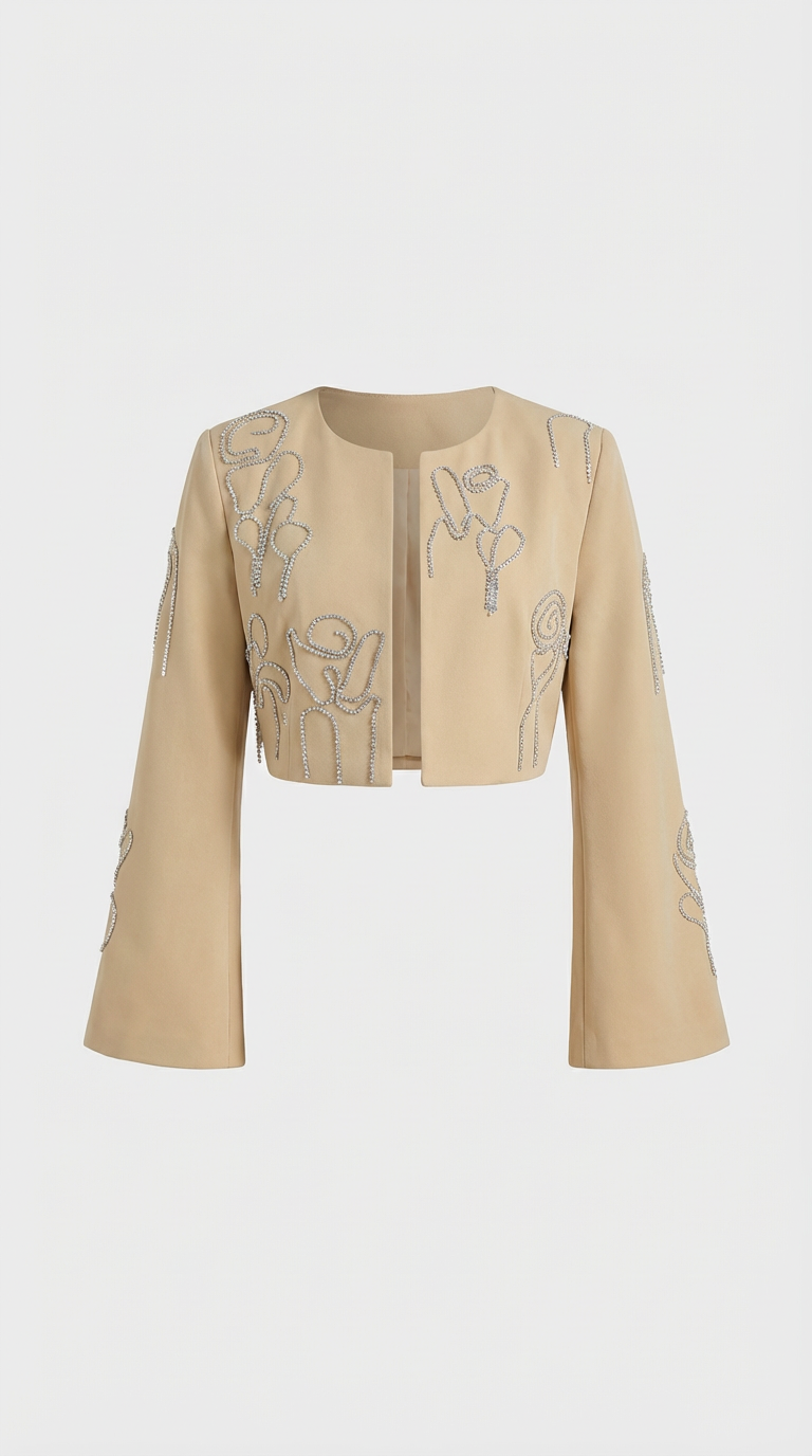 Aura - Besticktes Set mit verkürzter Jacke + Hochtaillierte Hose
