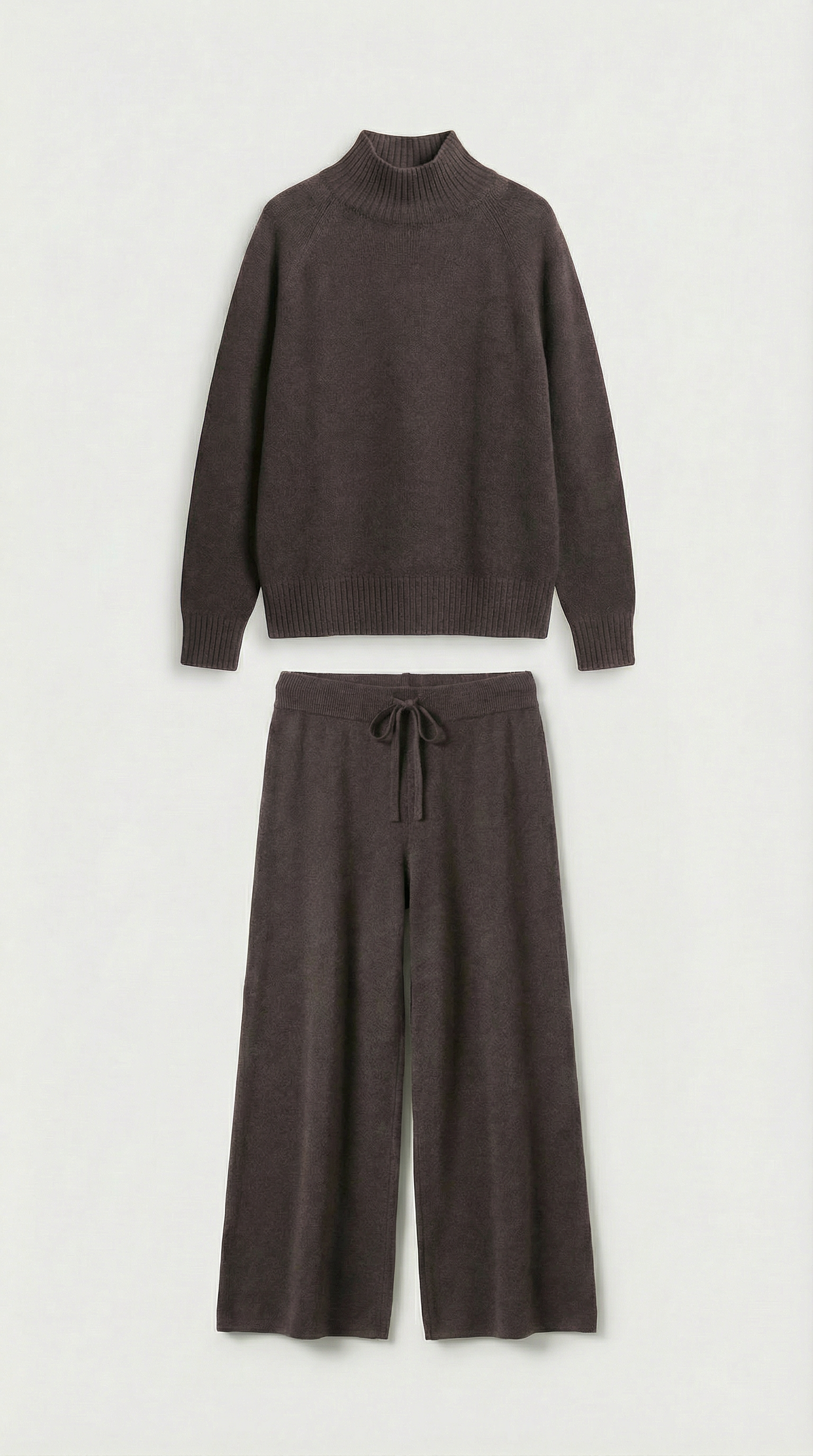 Vilo - 100% Wool Set with Thick Sweater and Wide Pants Brown