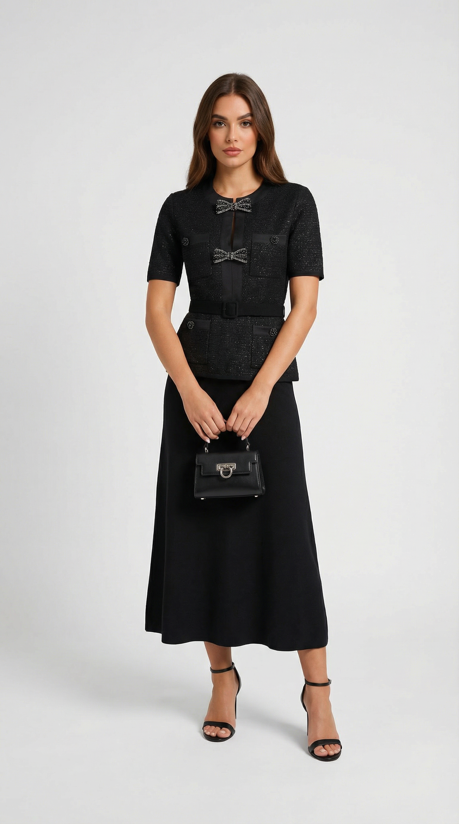 Caldera - Top Slim in Maglia con Accenti di Fiocco e Completo Gonna