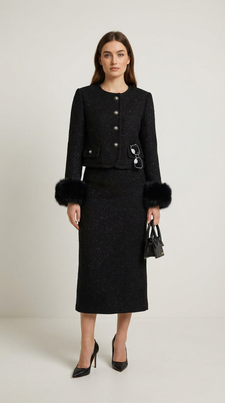 Moraine - Completo Giacca e Gonna a Mezza Lunghezza Nera e Stilosa