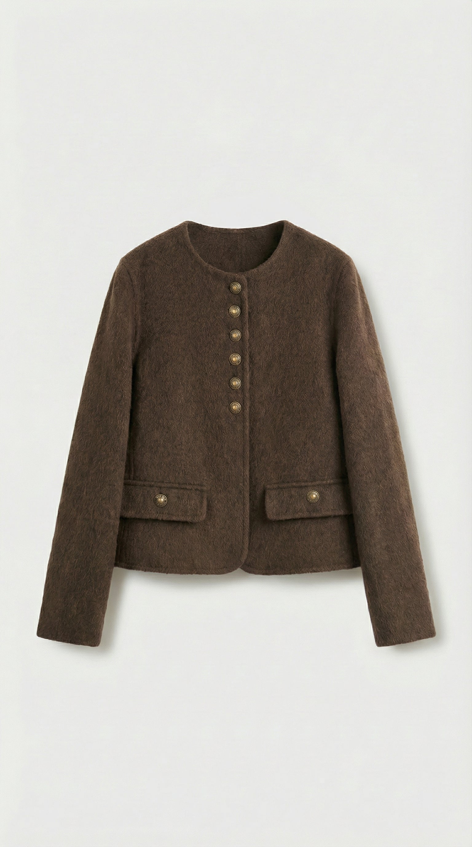 Belle - Chaqueta Mezcla de Lana y Cachemira con Silueta Cuadrada y Corta Marrón