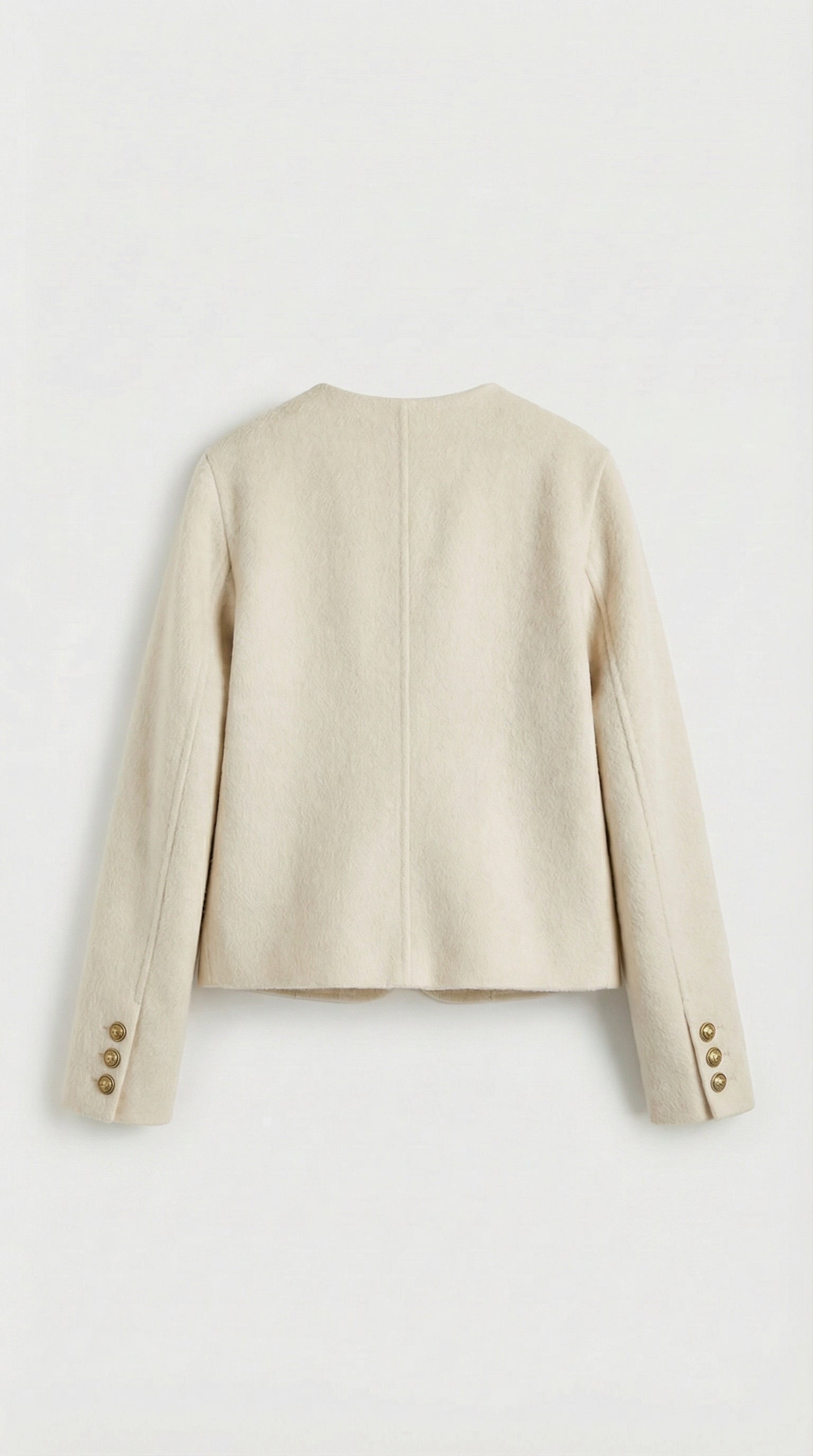 Belle - Chaqueta Mezcla de Lana y Cachemira con Silueta Cuadrada y Corta Beige