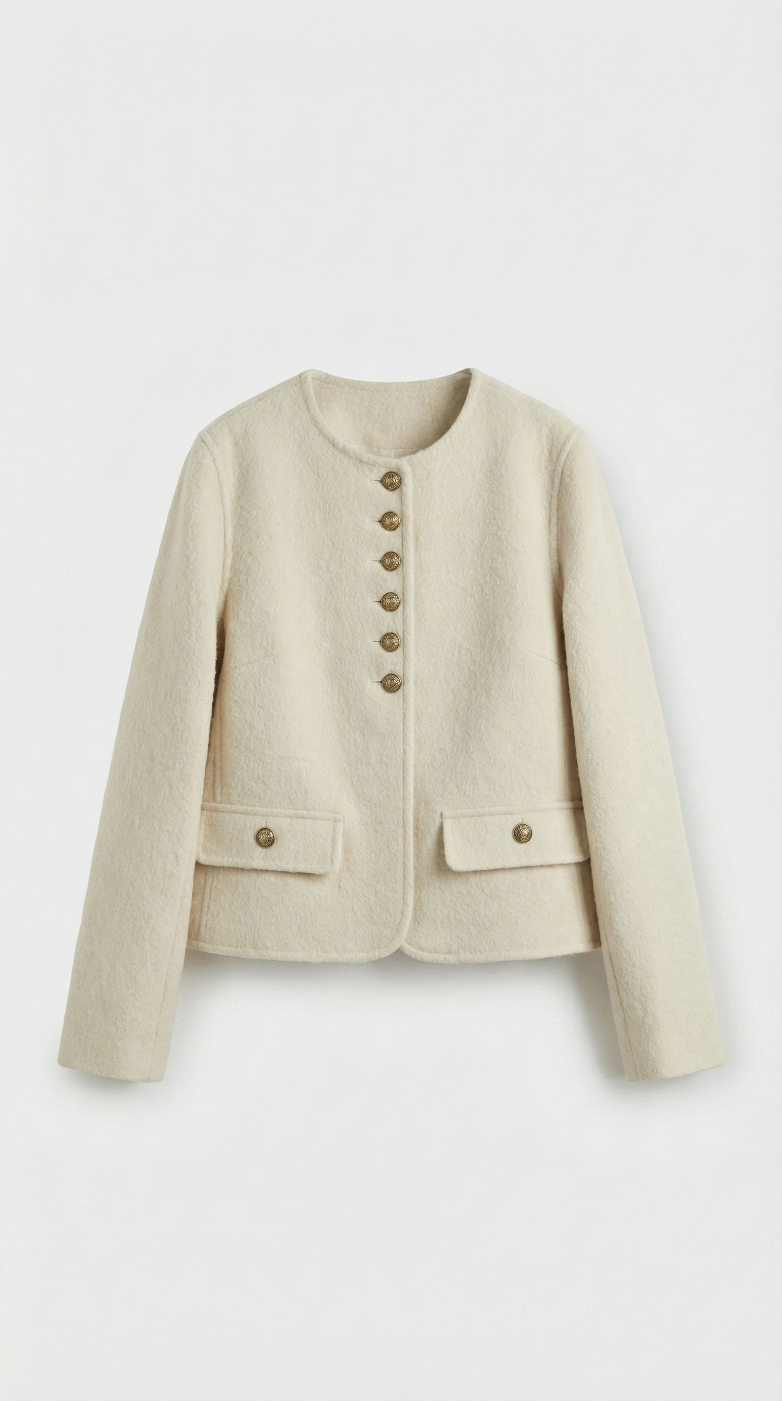 Belle - Chaqueta Mezcla de Lana y Cachemira con Silueta Cuadrada y Corta Beige
