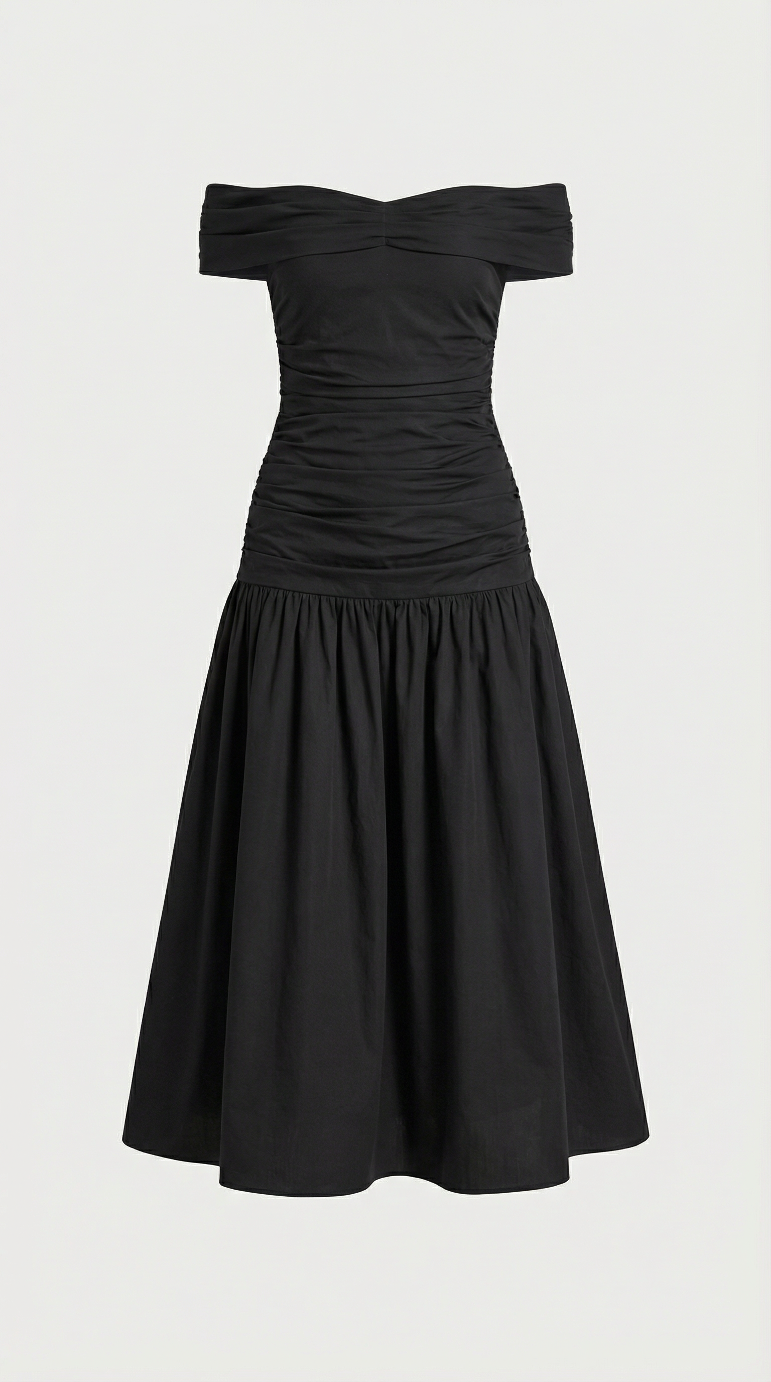 Ligne - Contrasting Voluminous A-line Dress with Architectural Fold-Over Neckline