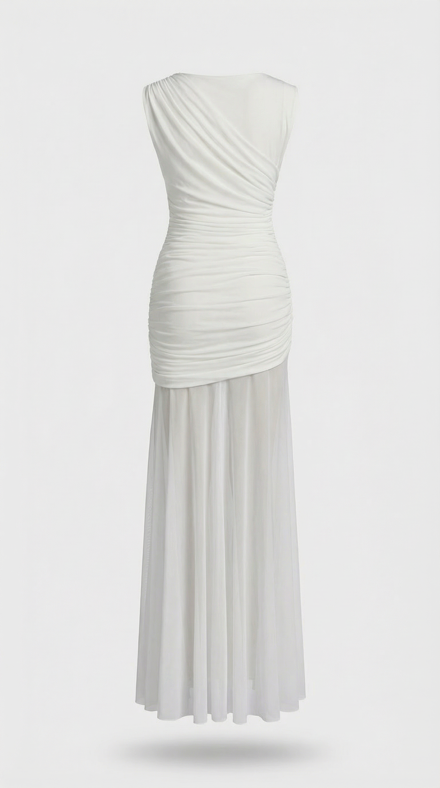 Clair - Robe longue sculpturale plissée minimaliste blanche