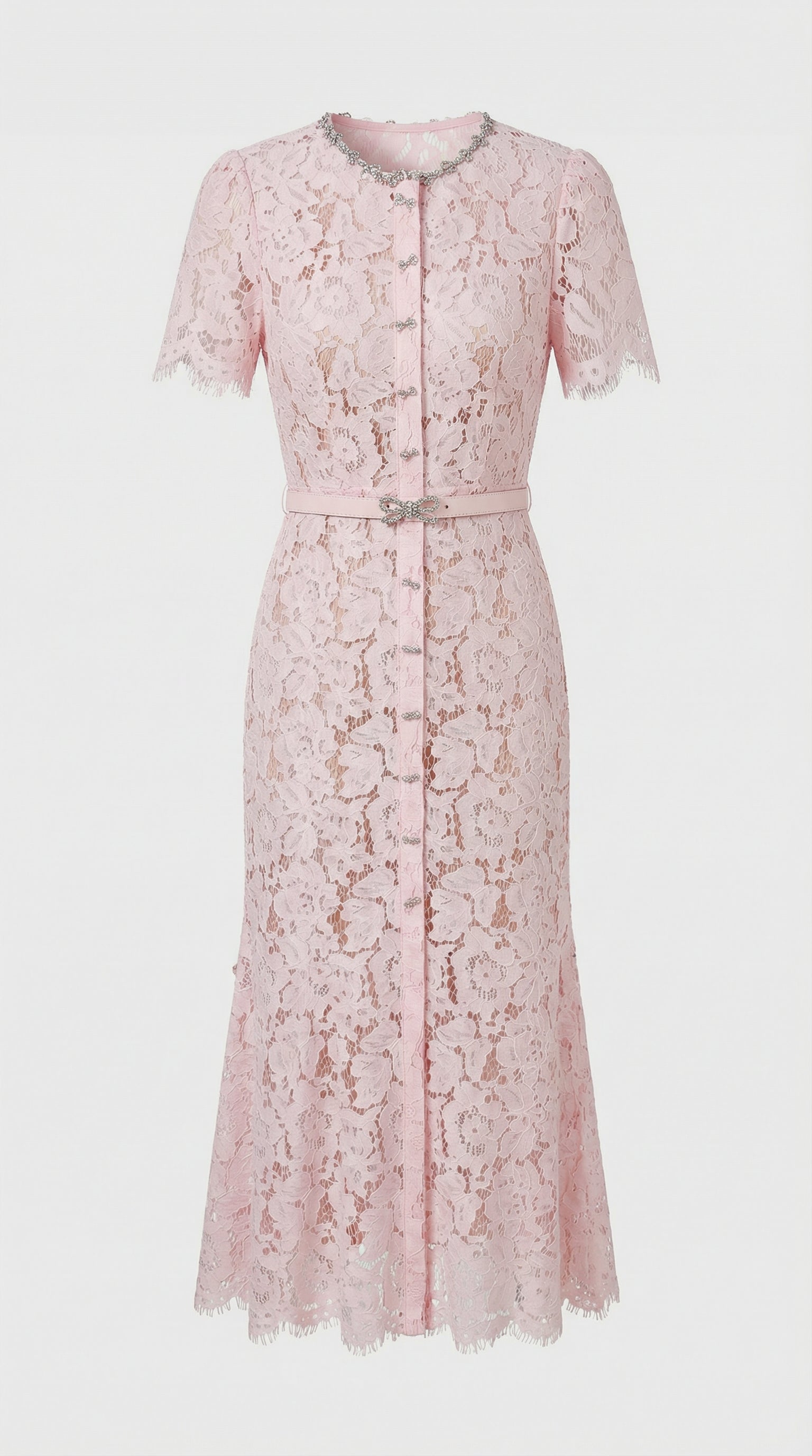 Nory - Elegante Vestido de Noche Rosa con Encaje y Cola de Pescado