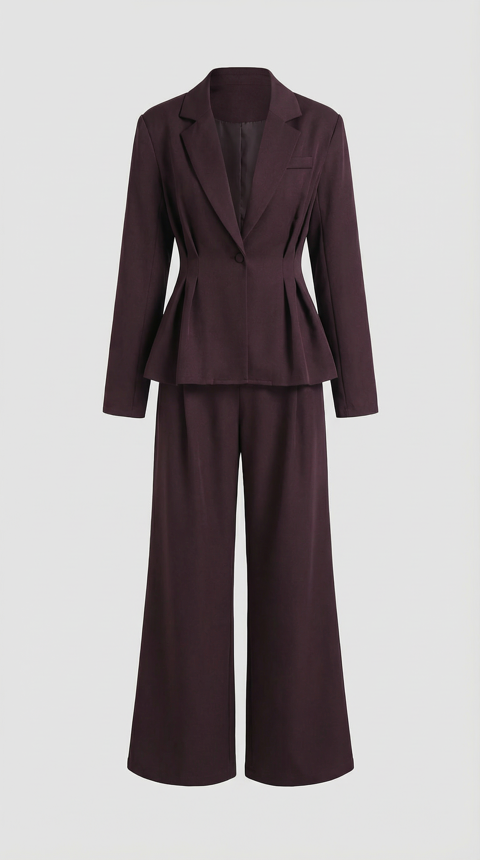 Formis - Conjunto Escultural de Blazer con Escote en V y Pantalones de Pierna Ancha