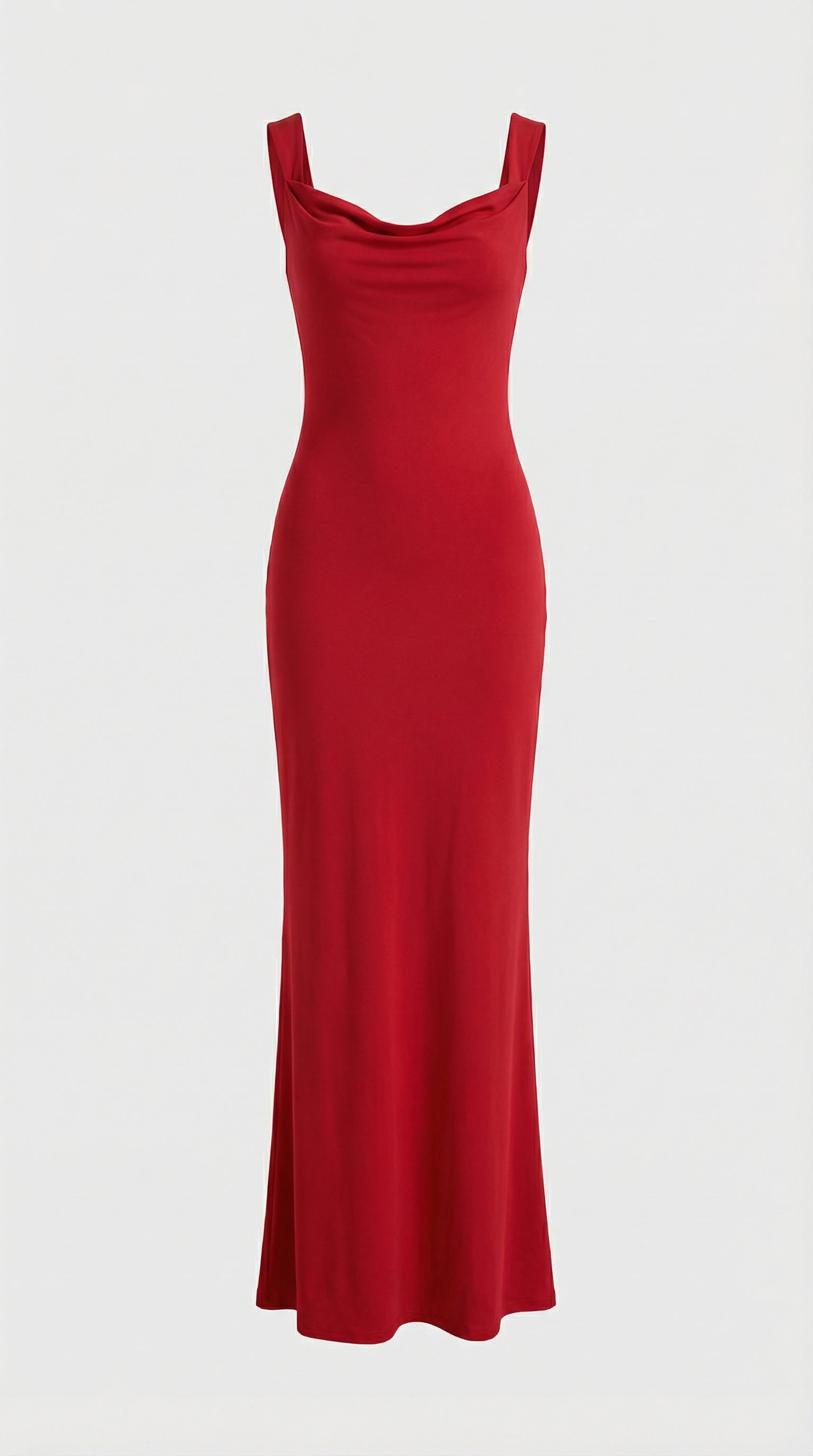 Essa - Sexy Bow Backless Cowl-Neck Maxi Dress Red