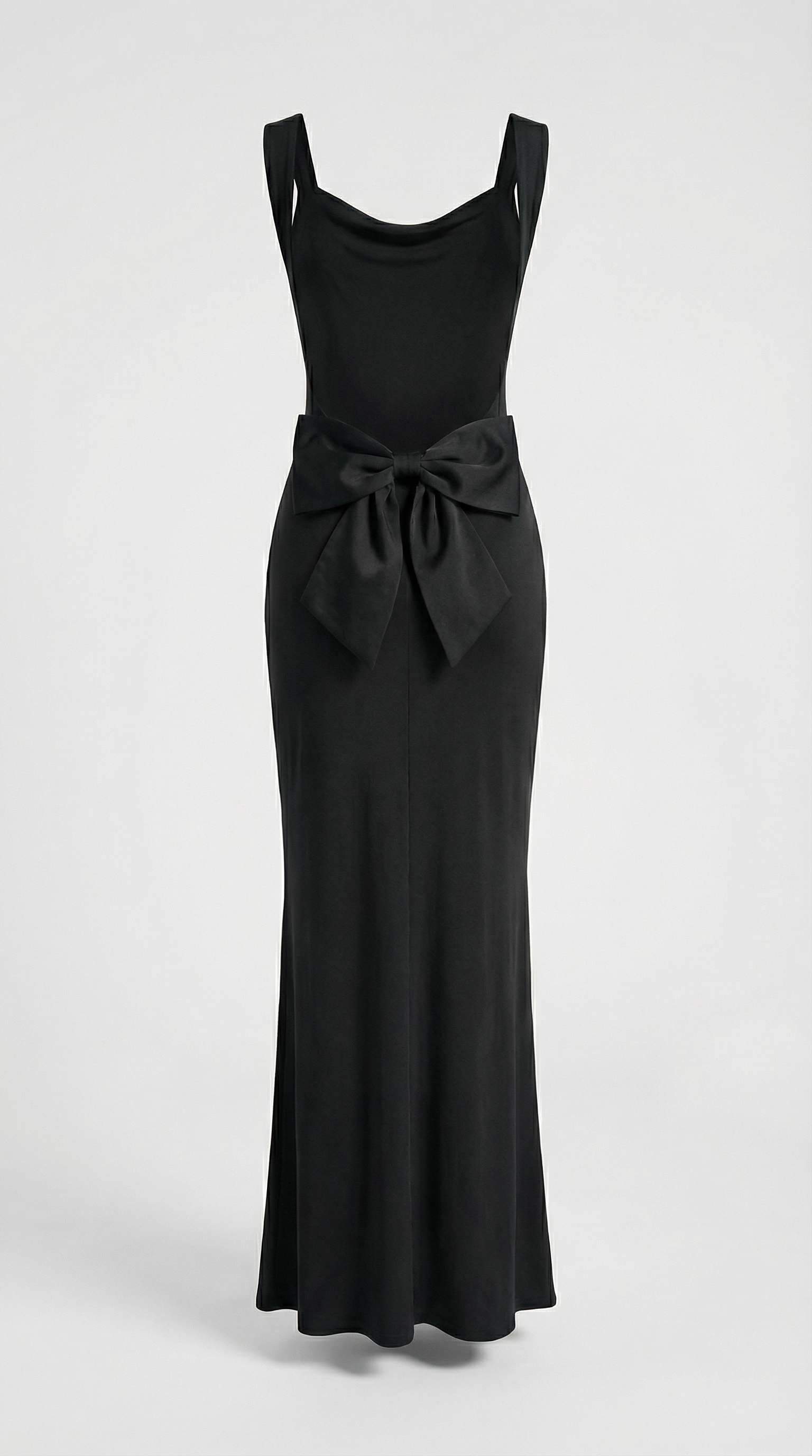 Essa - Sexy Bow Backless Cowl-Neck Maxi Dress Black