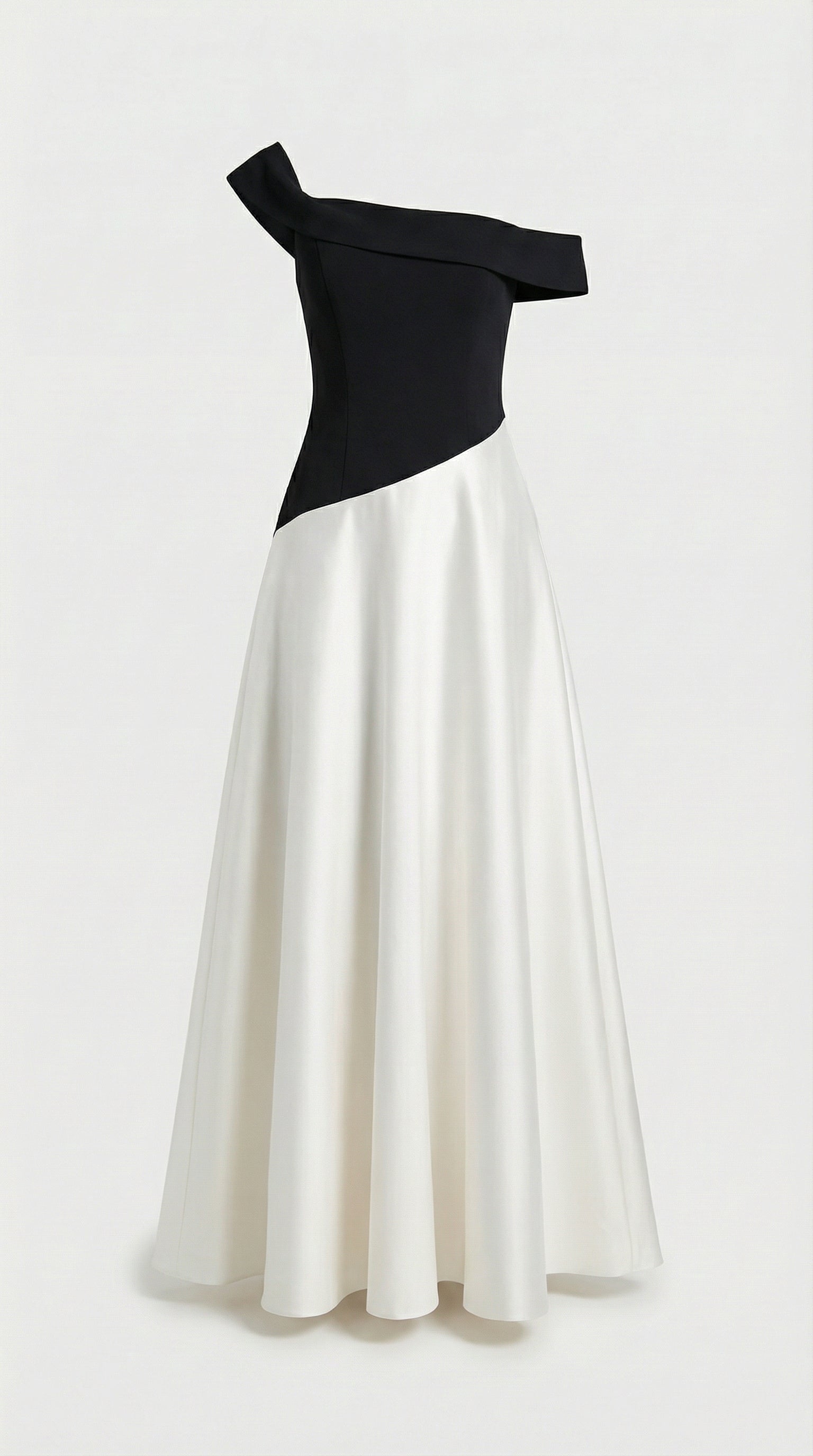 Calmi - Elegantes Schwarz-Weiß Block-Ein-Schulter-Kleid