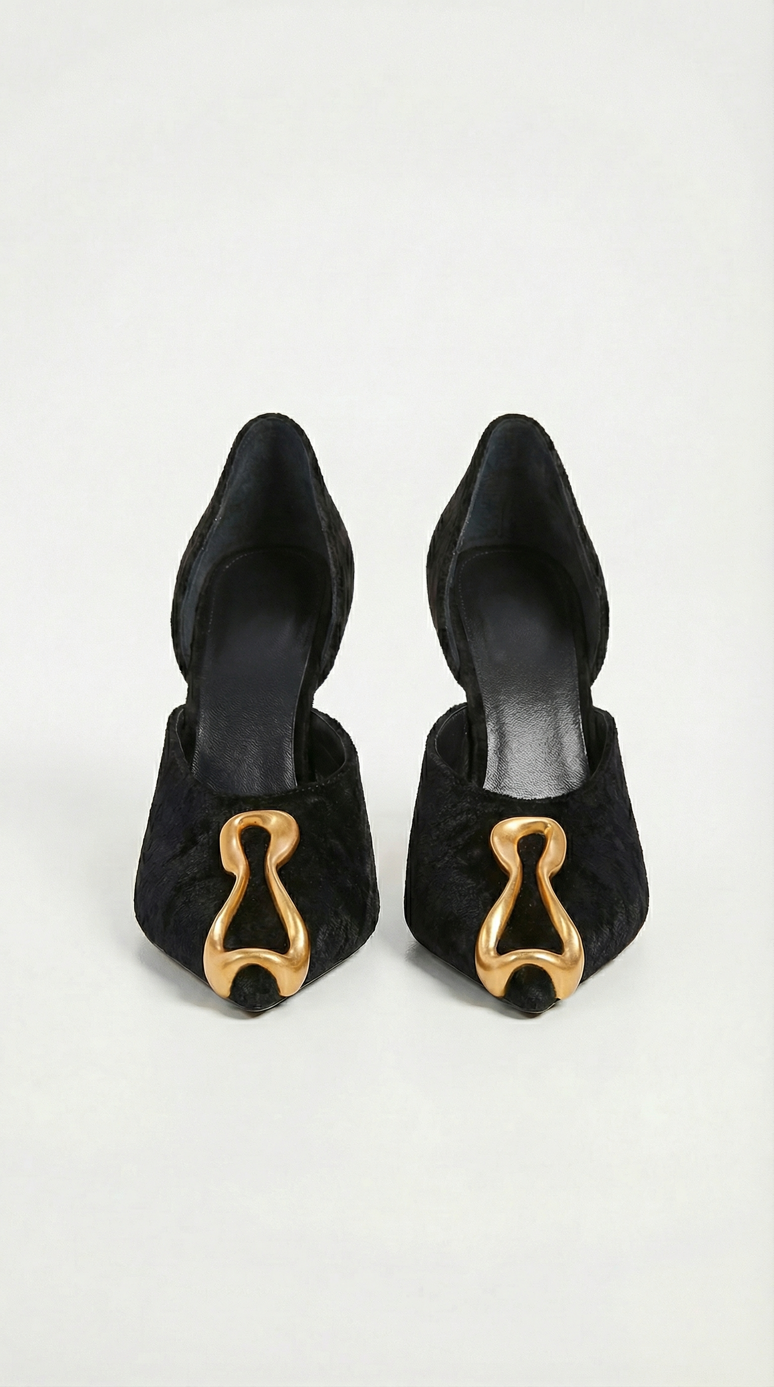 Elara - Metal-Decor Suede Sculptural Natural Leather Heels
