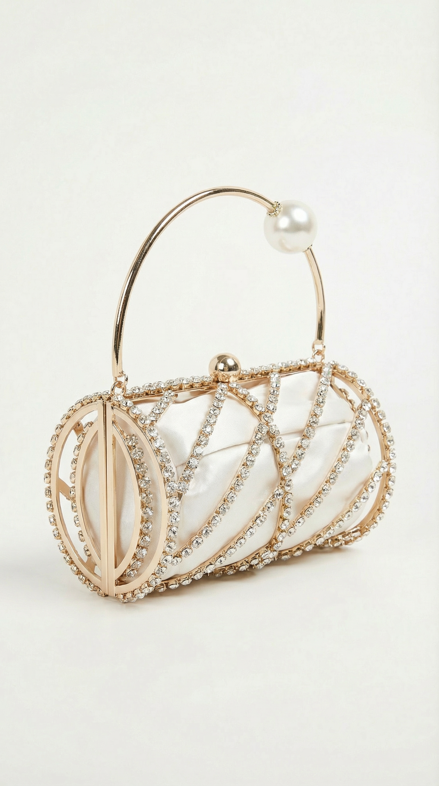 Celeste - Pochette Orizzontale a Barile Incrostata di Diamanti