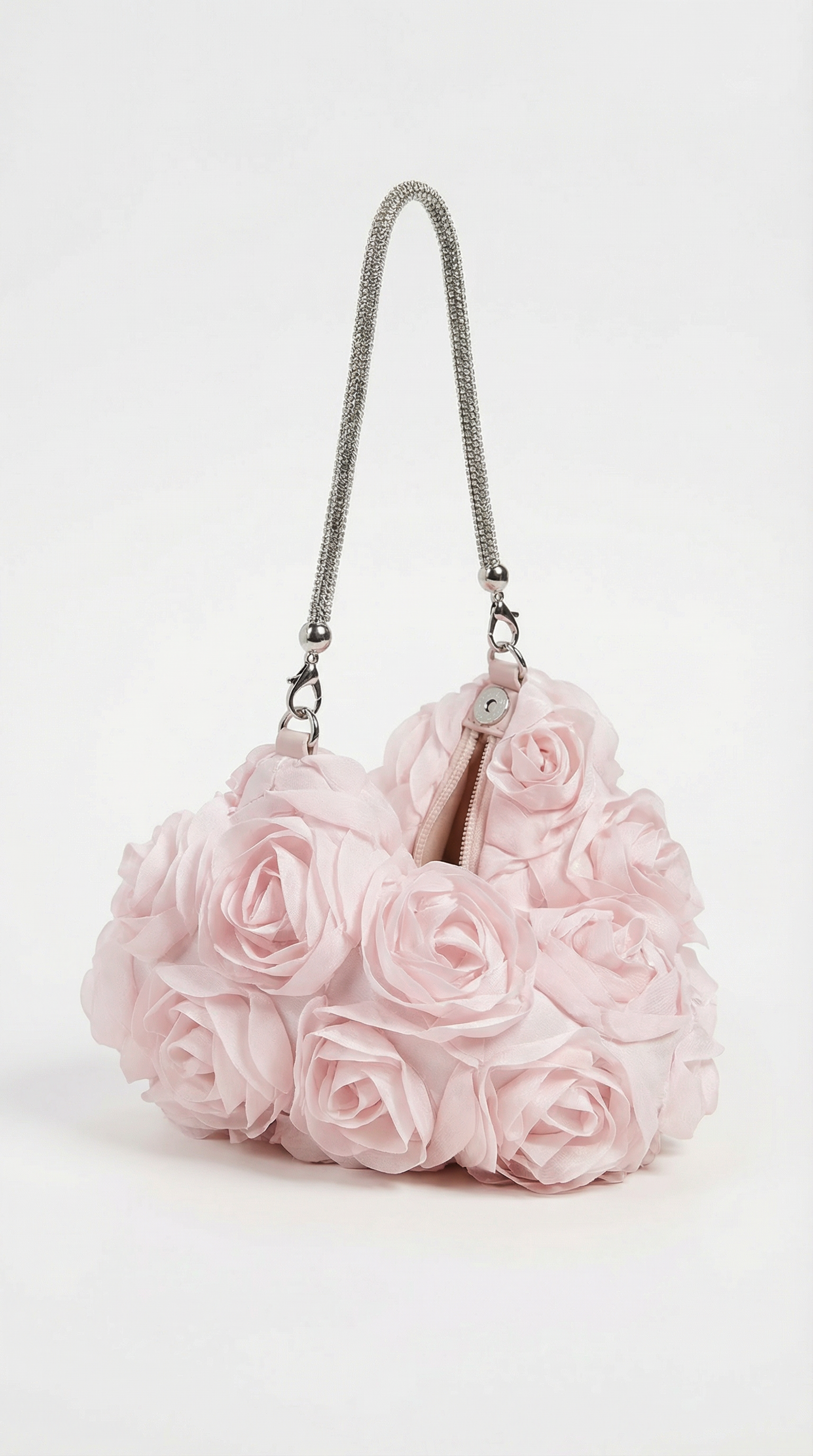 Isla - Romantyczna wieczorowa torebka z kwiatowymi płatkami różowa