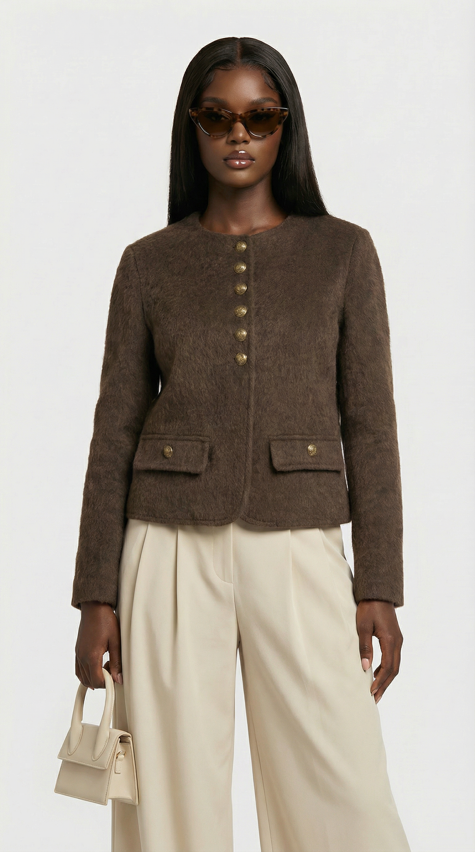 Belle - Woll- und Kaschmir-Mischjacke mit boxy, verkürzter Silhouette Braun
