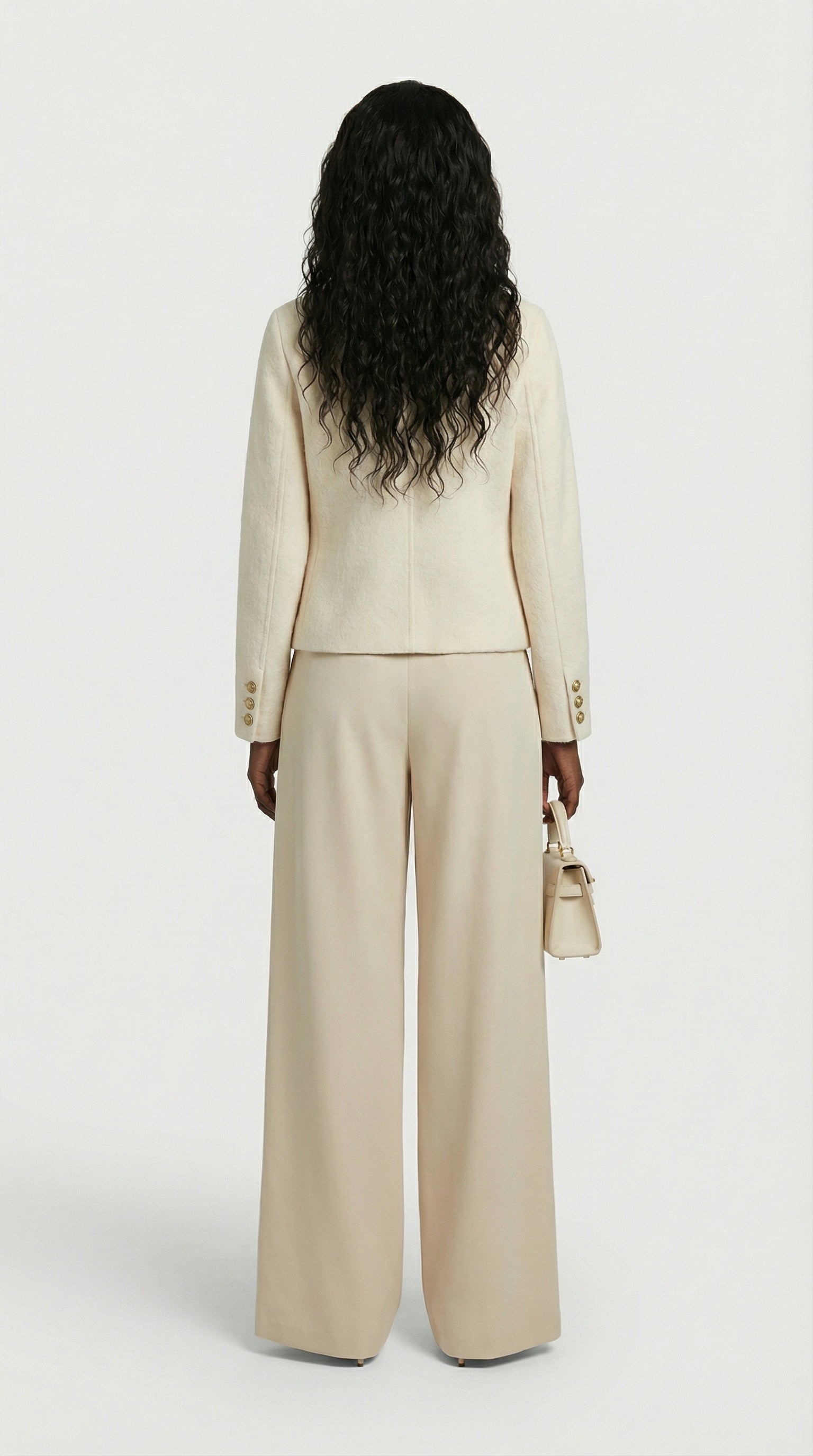 Belle - Chaqueta Mezcla de Lana y Cachemira con Silueta Cuadrada y Corta Beige