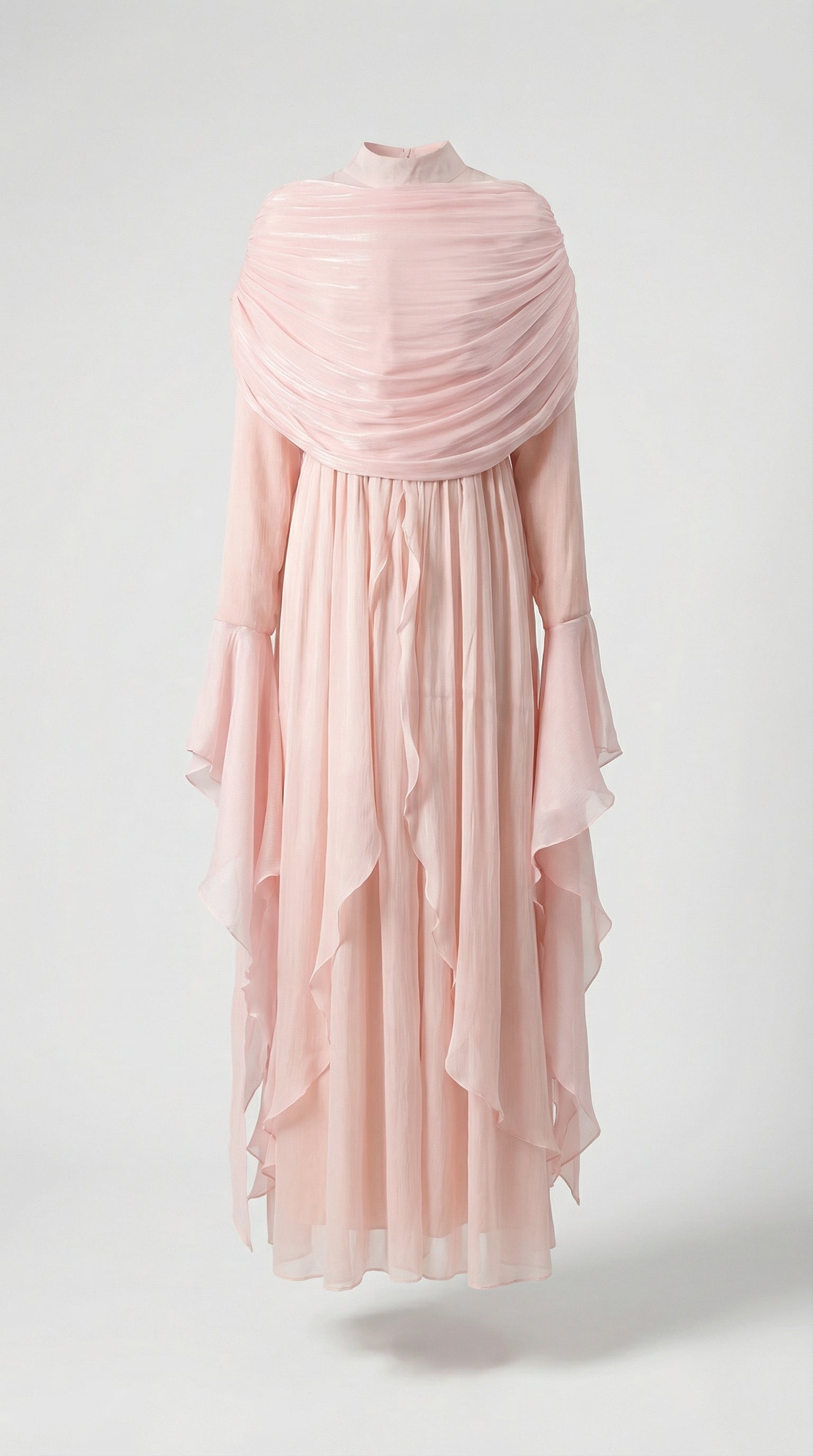 Kara - Unregelmäßig plissiertes Rüschkleid Hellrosa