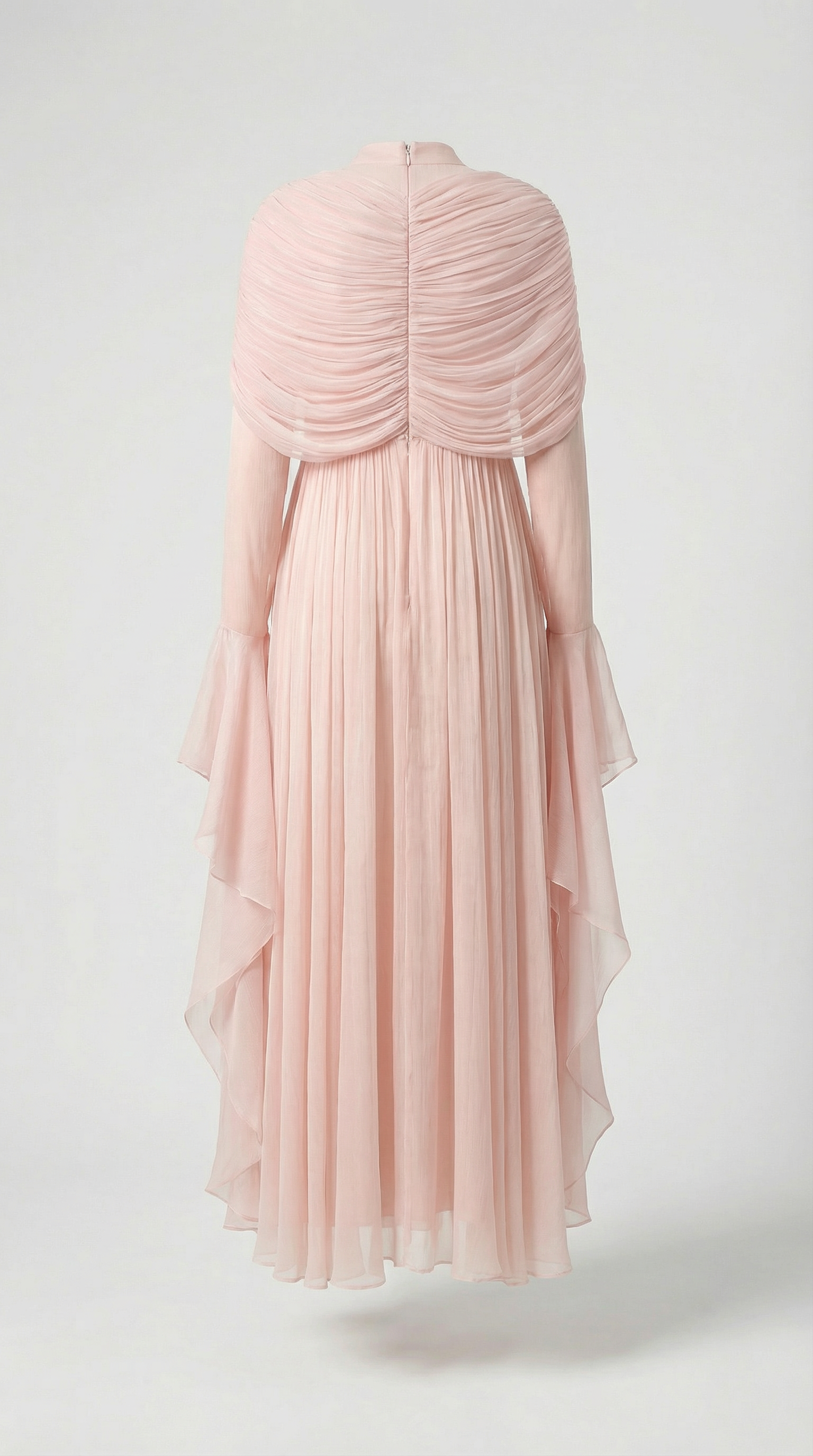 Kara - Unregelmäßig plissiertes Rüschkleid Hellrosa