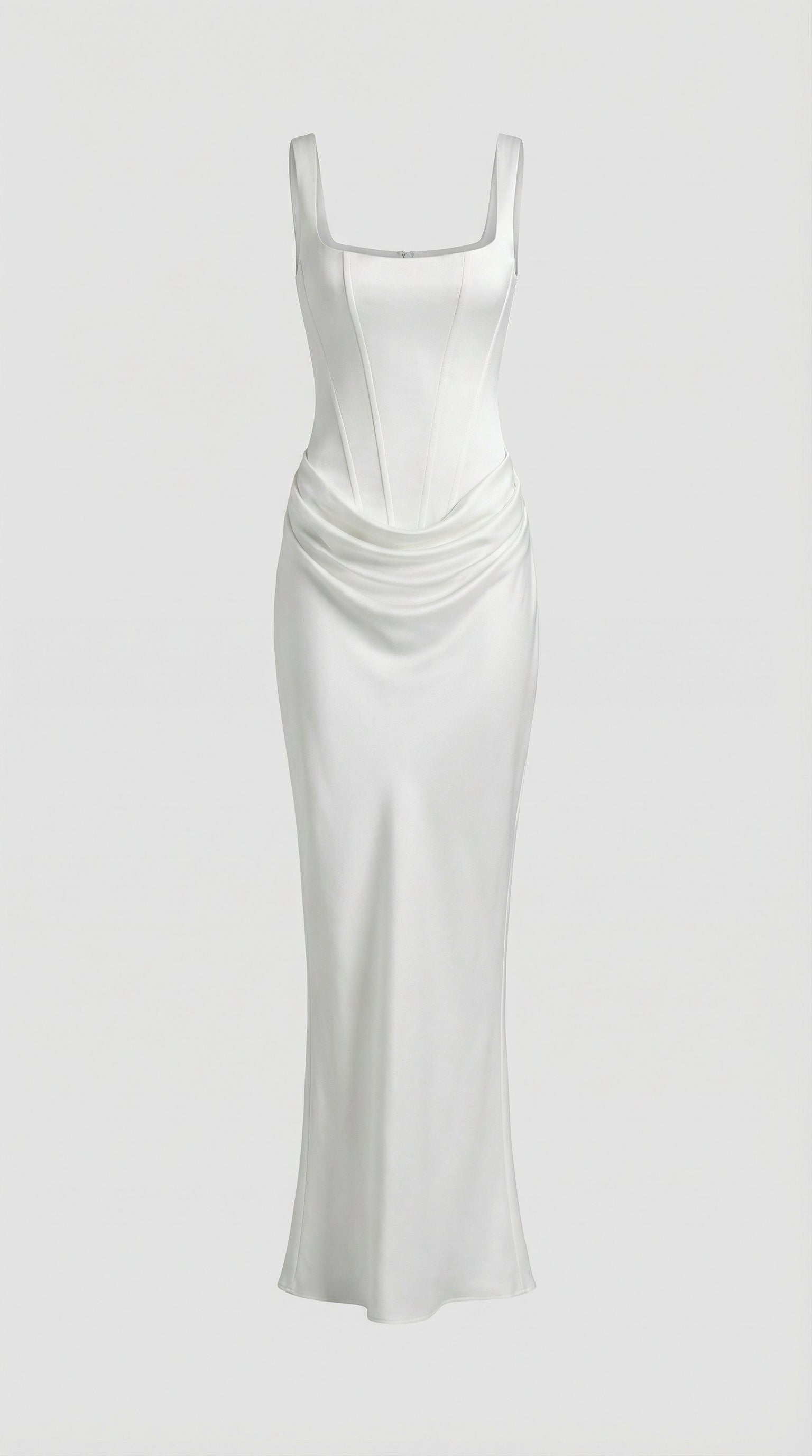 Aveline - Robe longue drapée asymétrique blanc