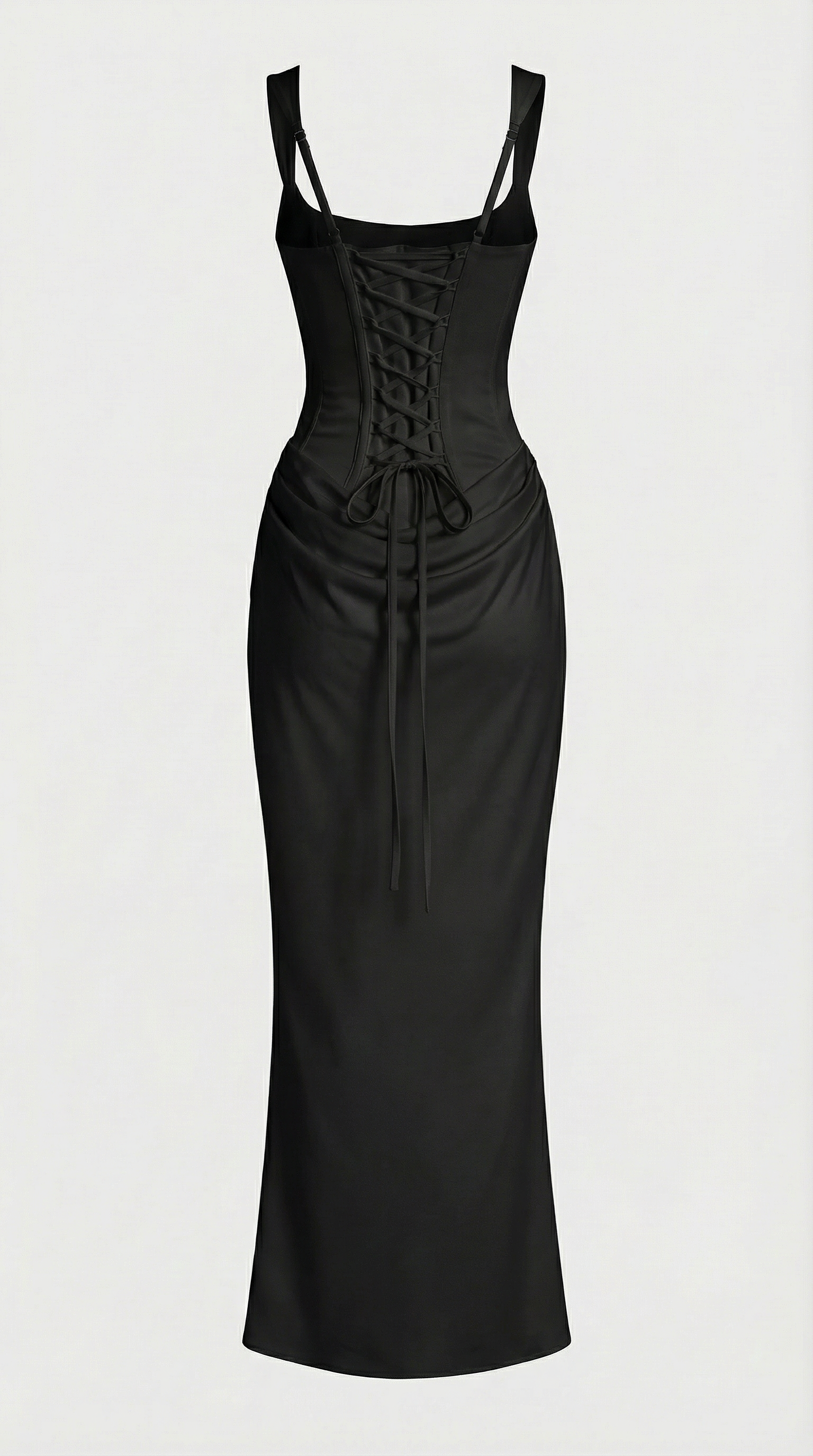 Aveline - Sculptural Fishbone Draped Maxi Dress Black