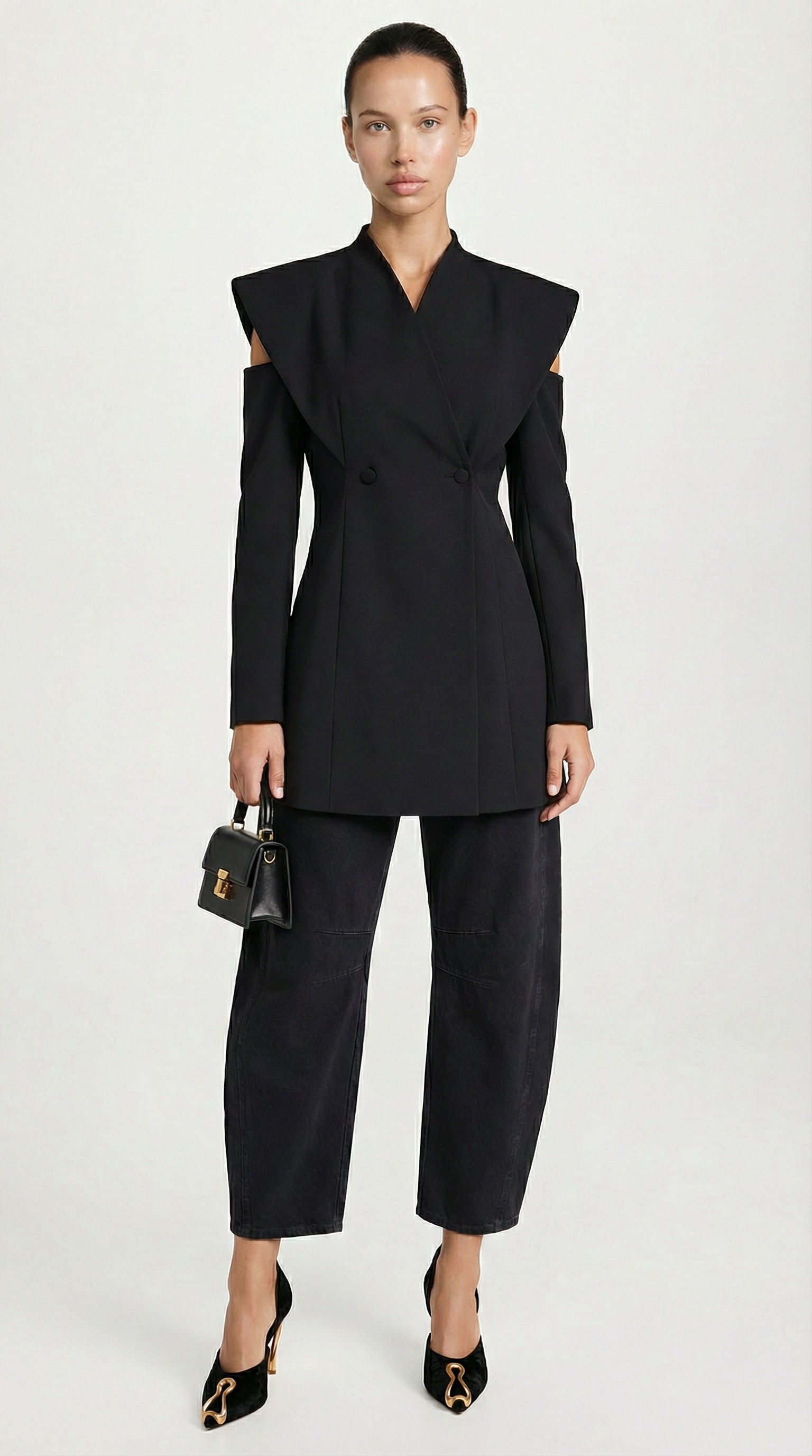 Aise - Awangardowa, rzeźbiarska marynarka z wycięciami Czarna