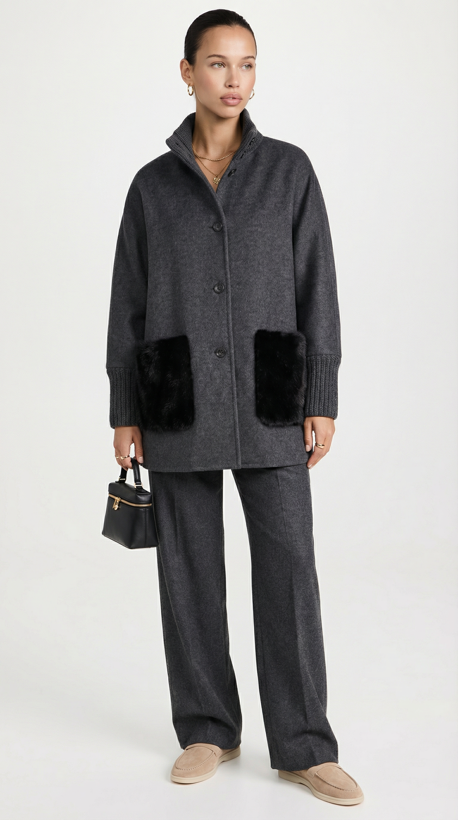 Seriss - Maglione Lavorato a Maglia Larga con Collo Alto Grigio