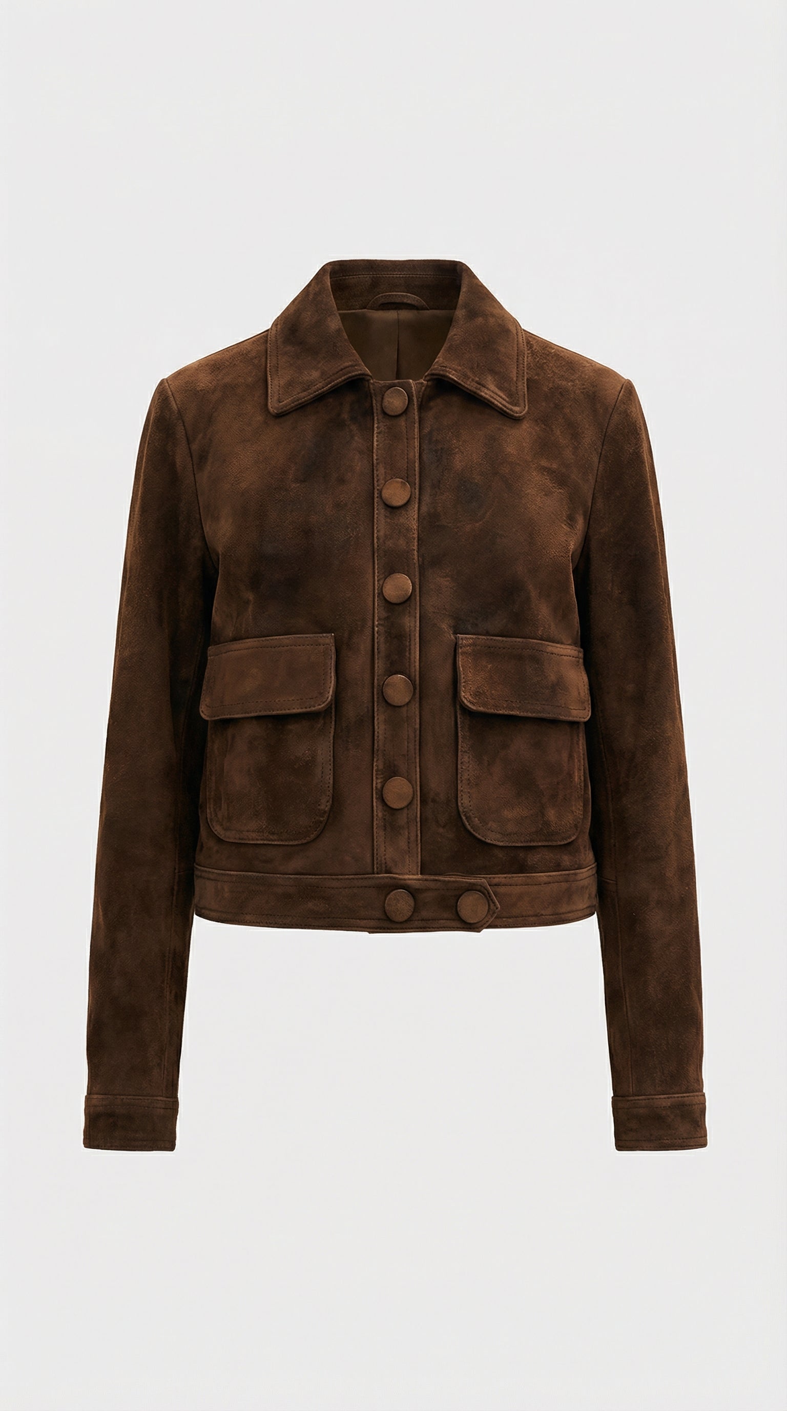 Arin - Dark Brown Suede Cropped Natural Leather Jacket