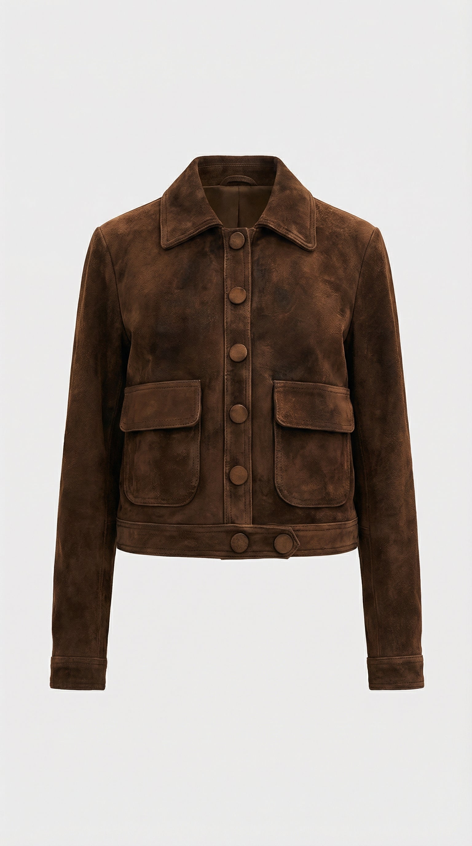 Arin - Dunkelbraune Wildleder cropped Naturlederjacke