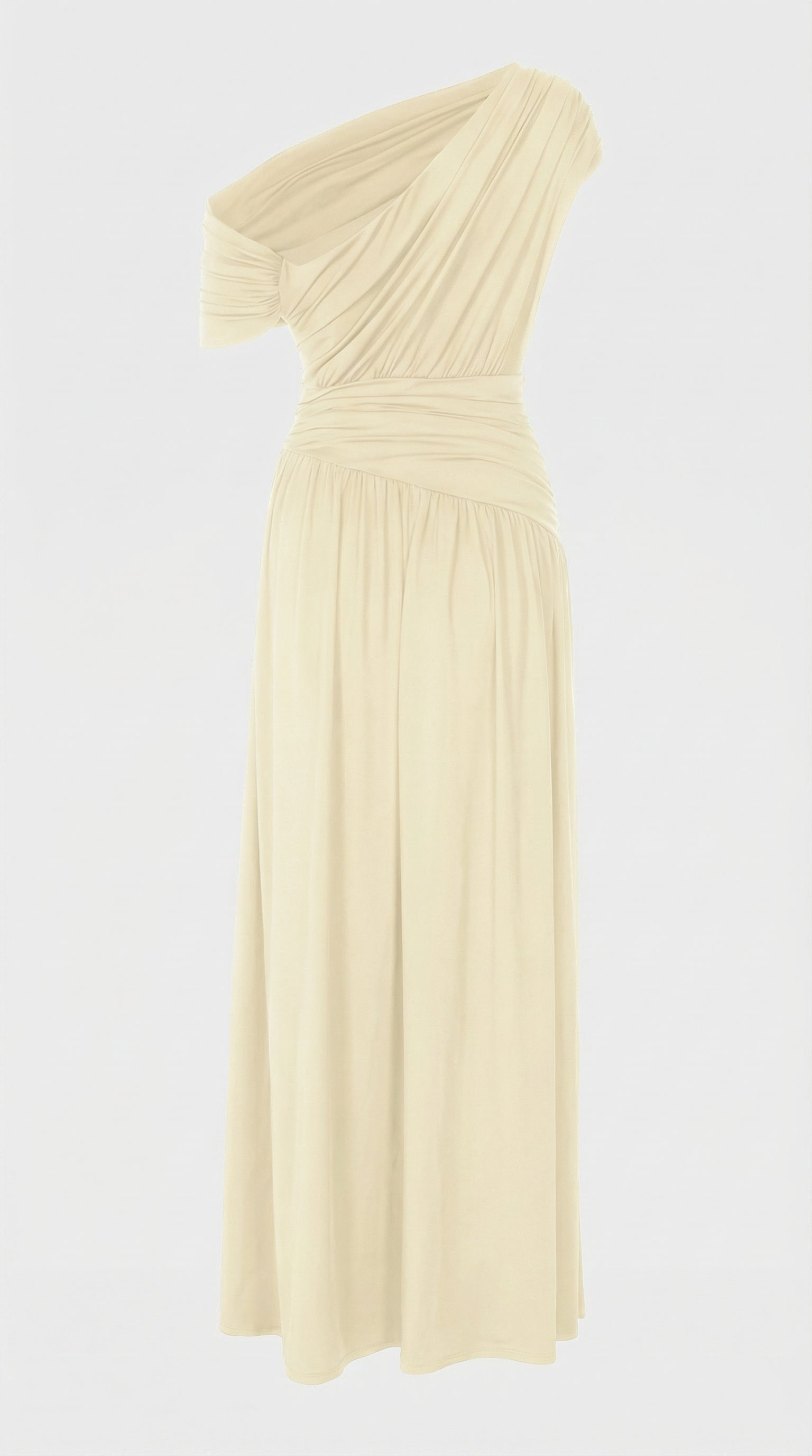 Leni - Robe asymétrique plissée à col oblique ivoire
