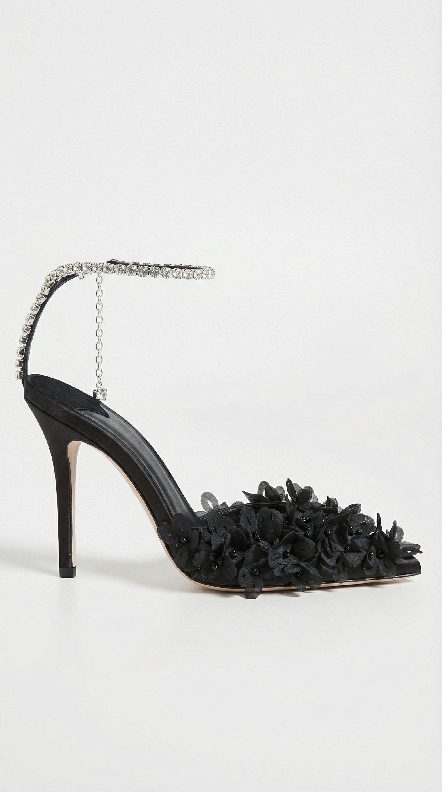 Noma - Flower Petal Embroidered Stiletto Sandals With Genuine Leather Interior Black