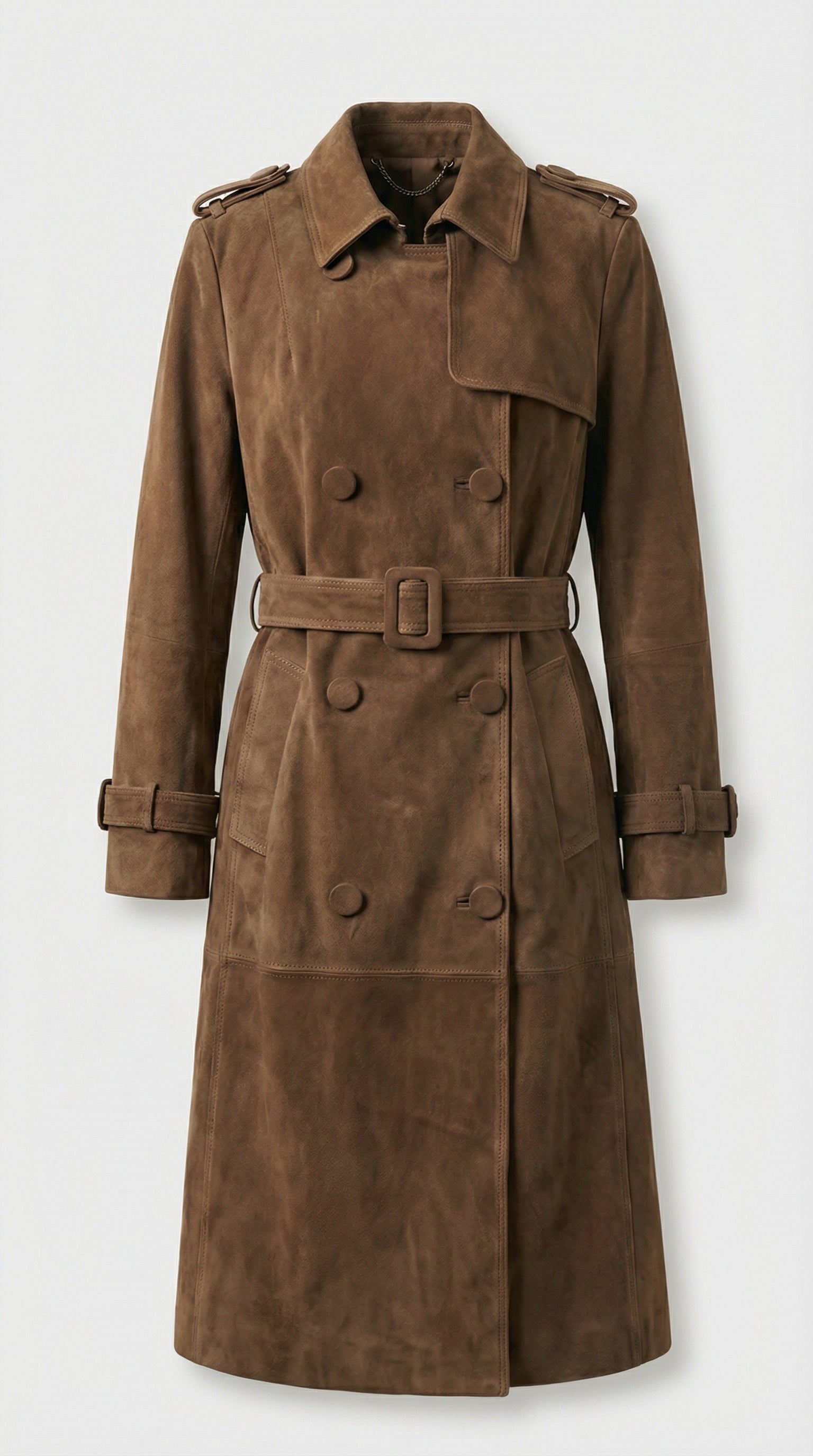 Elva - Belted Genuine Suede Trench Brown