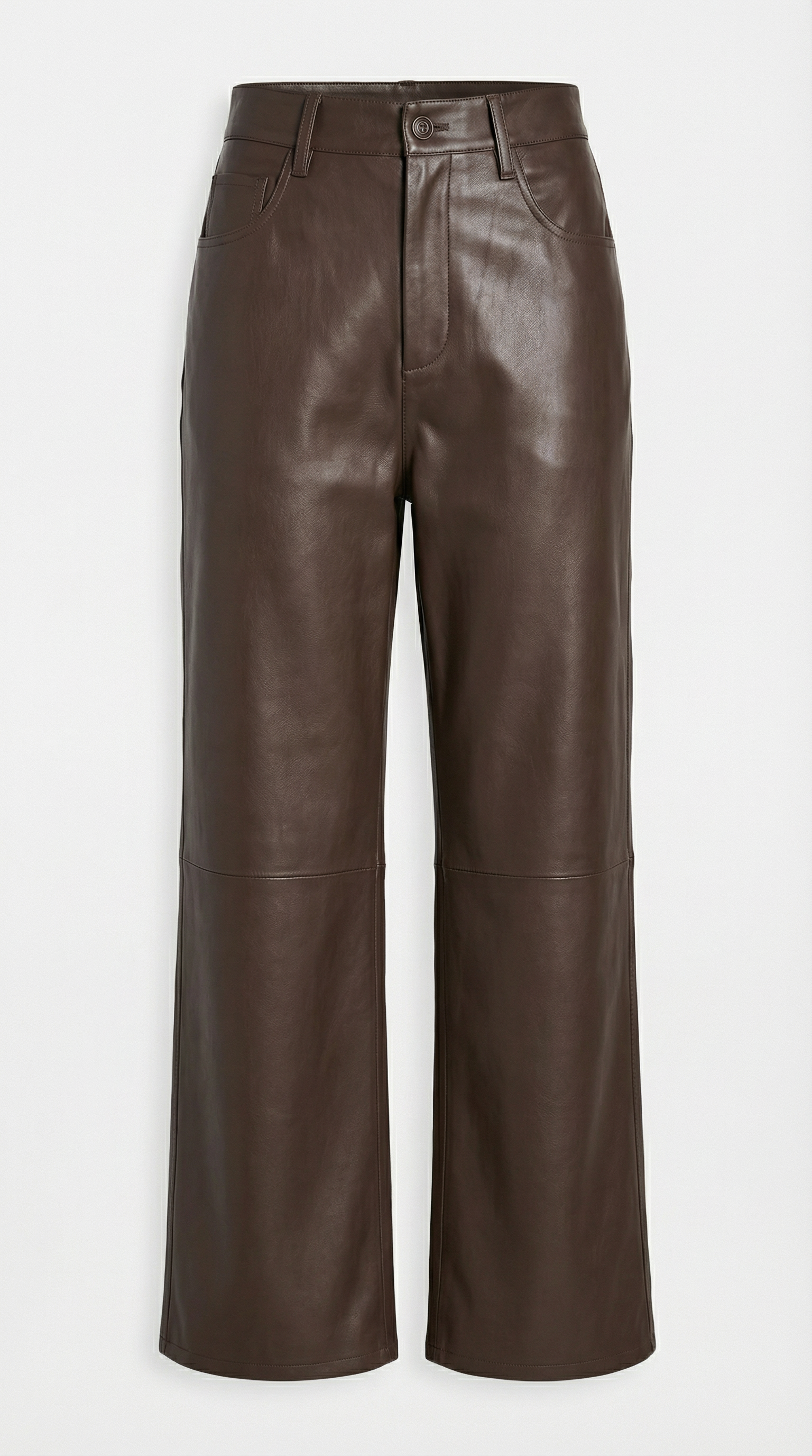 Lira - Pantalones rectos cortos de cuero genuino de cintura alta marrón