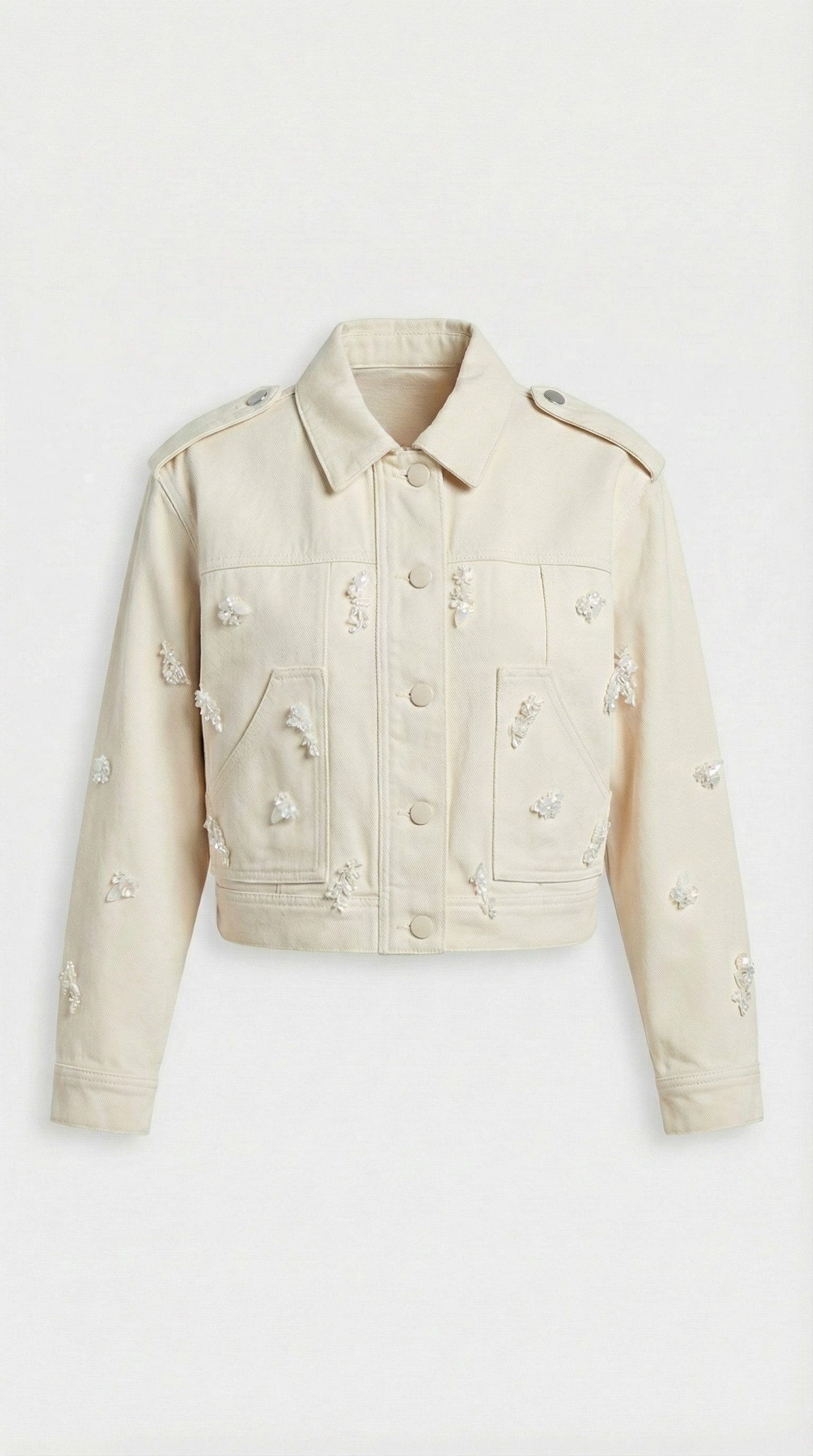 Nira - Beige mit Perlen dekoriertes Baumwoll-Denim-Set