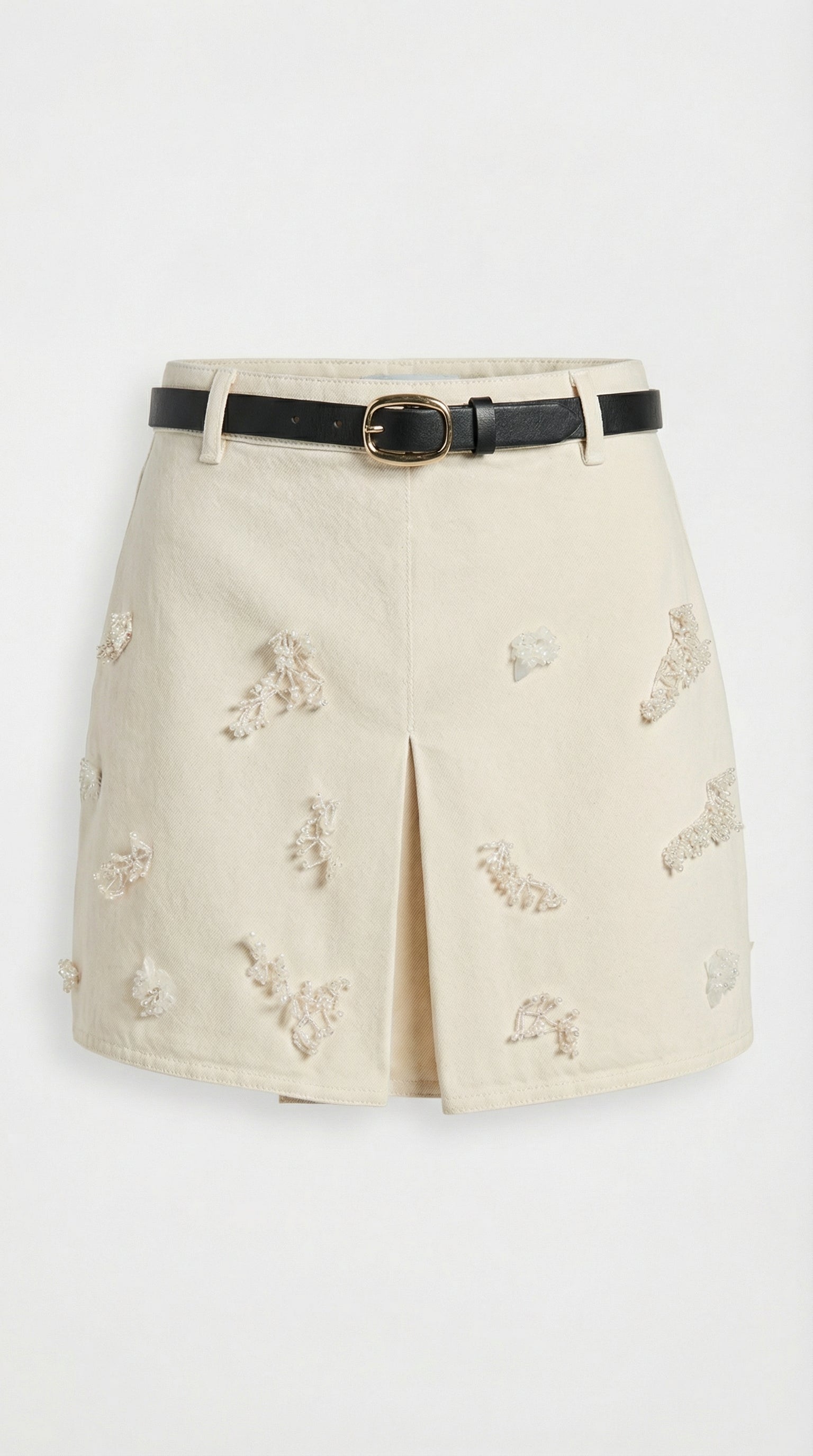 Nira - Beige mit Perlen dekoriertes Baumwoll-Denim-Set
